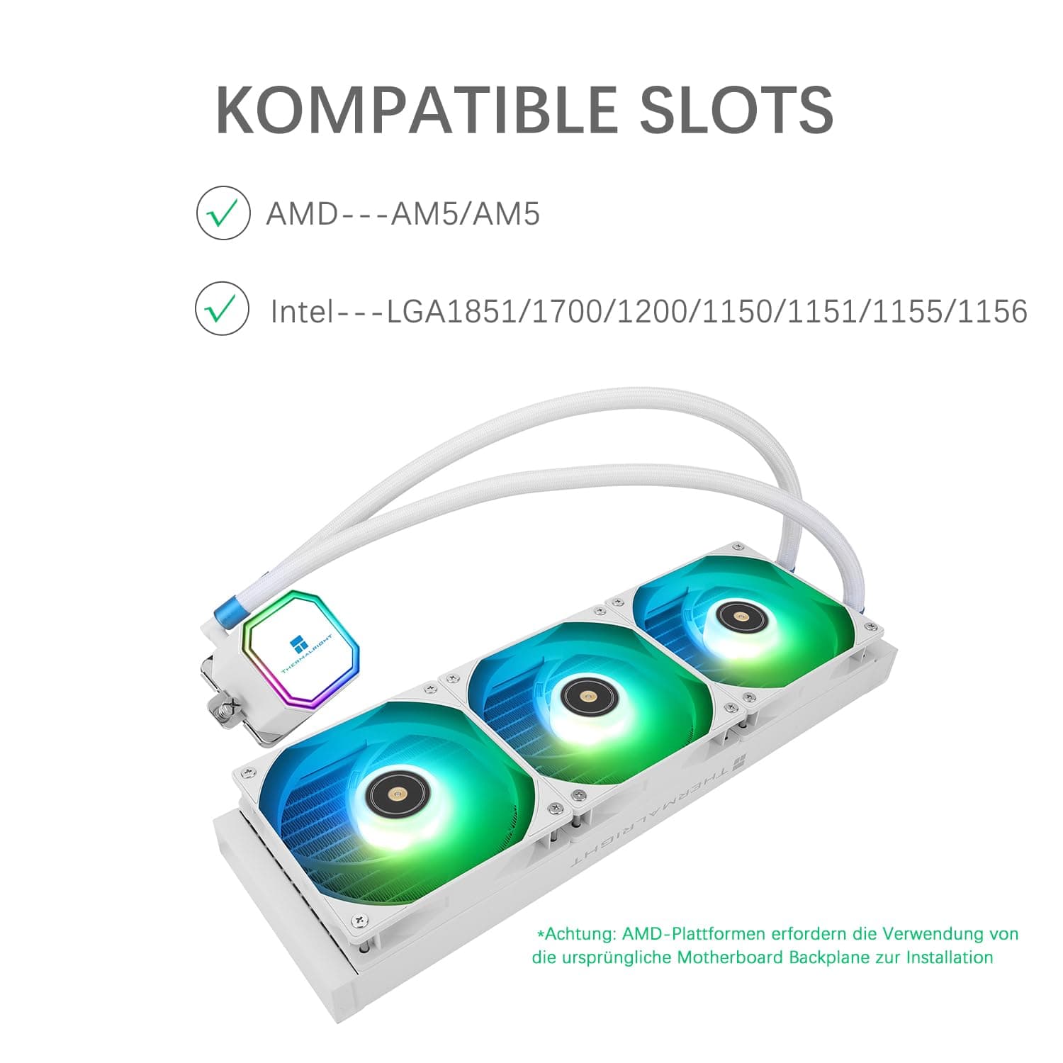 TR-Thermalright Frozen Prism 360 White ARGB Flüssigkeit CPU Kühler, 360mm Aio Kühler, 3x120mm PM Lüfter-1850RPM, für AM4 /AM5, Intel LGA1851/1700/1150/1151 Bild 7