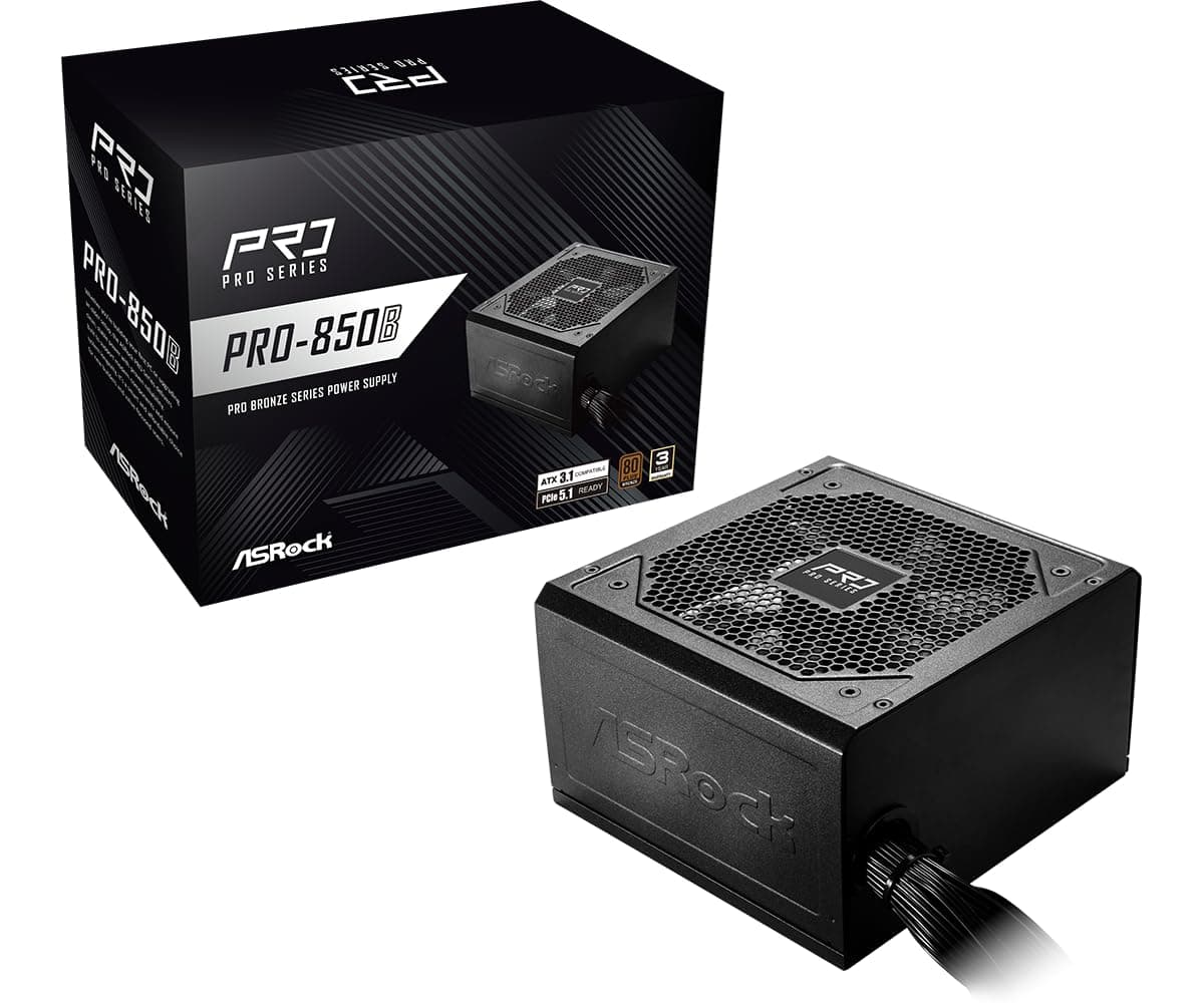 ASRock PRO-850B Netzteil, ATX 3.1, PCIe 5.1, 12V-2x6 Anschluss, 850W, 80 Plus Bronze, 120mm Lüfter, 140x150x86mm