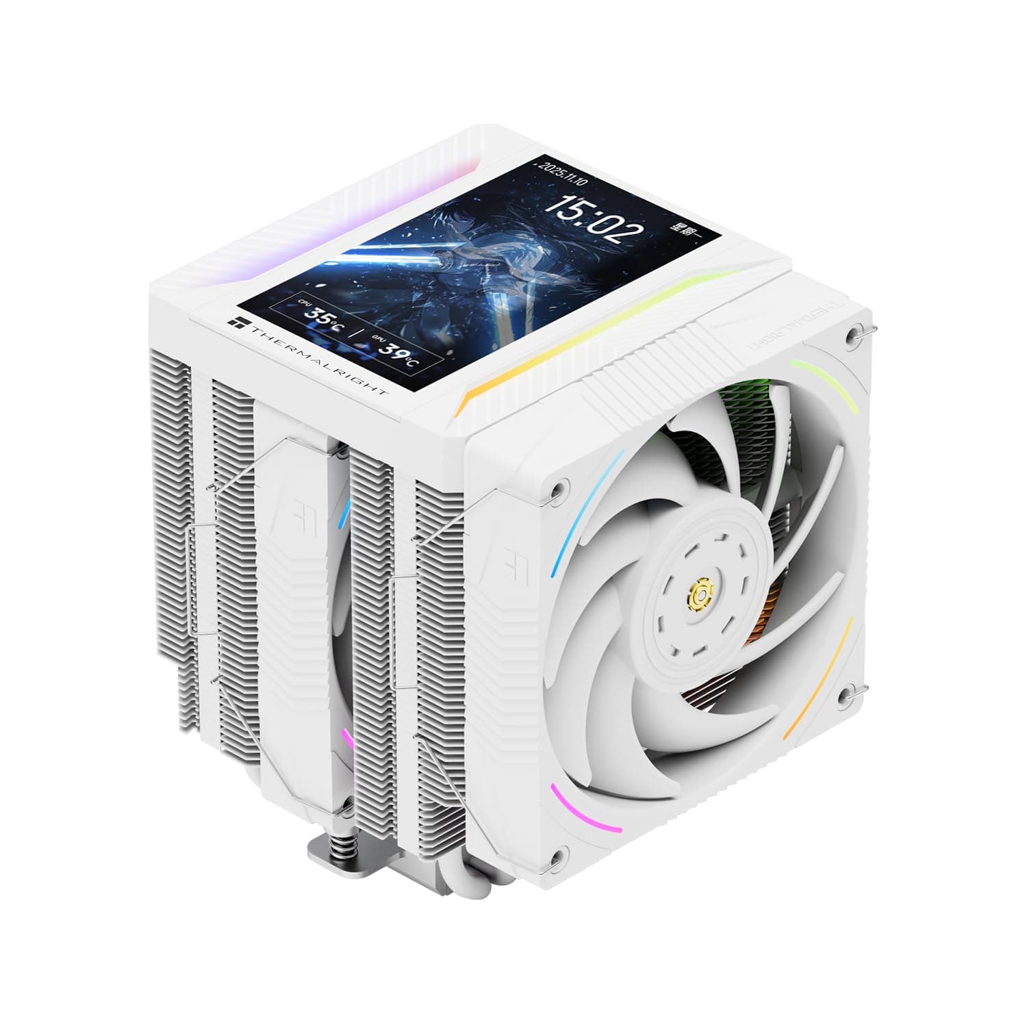 Thermalright TR Peerless Assassin 120 VISION MAX ARGB White CPU-Luftkühler, Dual-Tower Kühler 2150 U/min, 5 Zoll IPS Display (480x854 Auflösung), PC-Kühler für Intel LGA1851/1700/115x und AMD AM4/AM5 Weiß-PA120 VISION MAX ARGB WHITE
