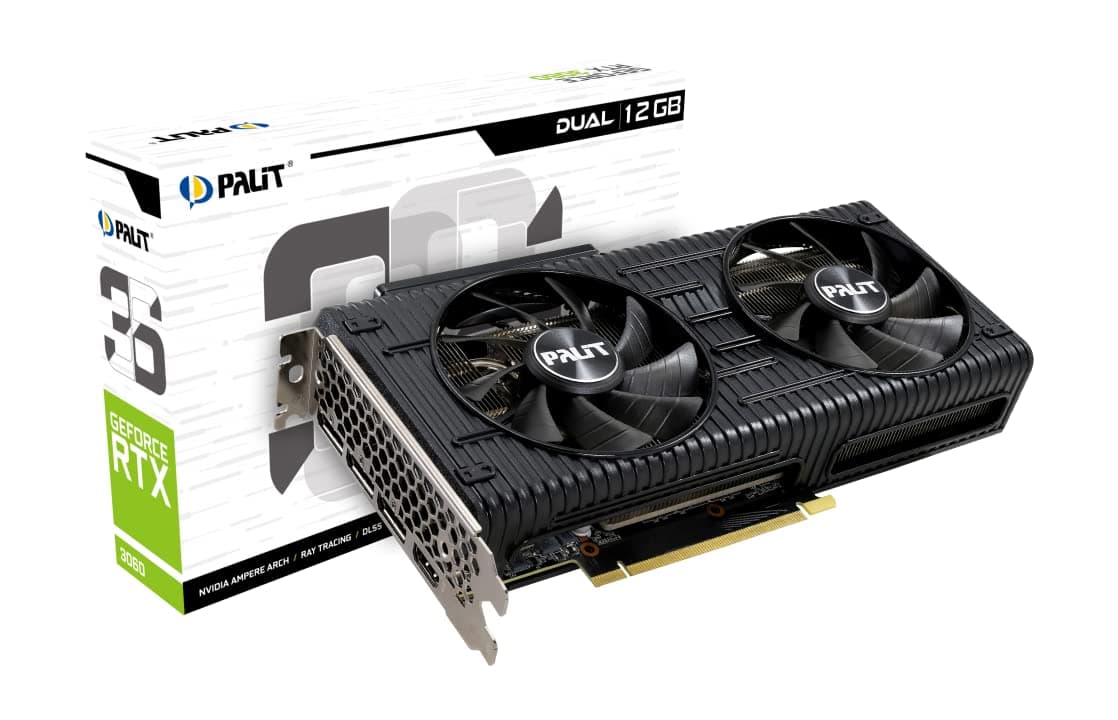 Palit GeForce RTX 3050 Dual Grafikkarte, 8GB, GDDR6, LHR, 3584 Core, 1320 MHz GPU, 1777 MHz Boost, Ampere Architektur, 3X DisplayPort, HDMI, Dual Lüfter, NE63050019P1-190AD, Schwarz Bild 2