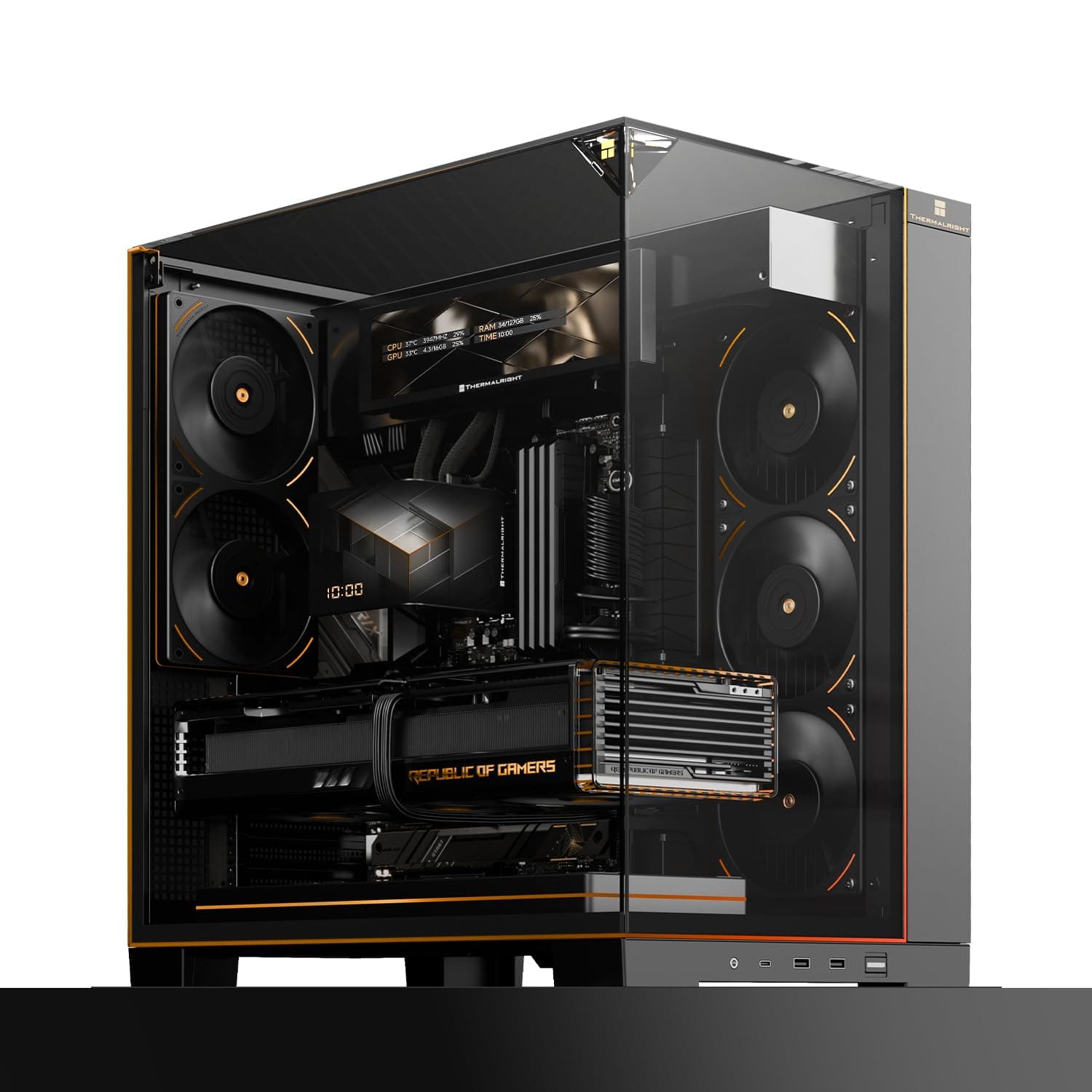 Thermalright A70 Vision PC Gehäuse mit 9,16-Zoll-Display, Panorama-Sicherheitsglas, ATX-Tower Unterstützt ATX-Mainboard/42cm-Grafikkarten,mit ARGB-Lichtleiste und verstecktem Kabelmanagement-Schwarz Bild 3