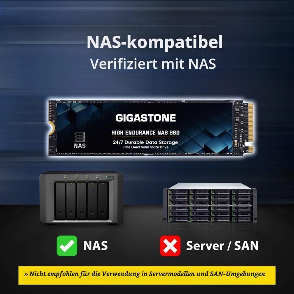 Gigastone SSD 500 GB (2er-Pack) M.2 NAS SSD 24/7 High Endurance Cache für Network Attached Storage Business Data Center Personal Cloud PCIe 3.0 NVMe NAS internes Solid-State-Laufwerk Gen3 NAS 500GBx2 Bild 3