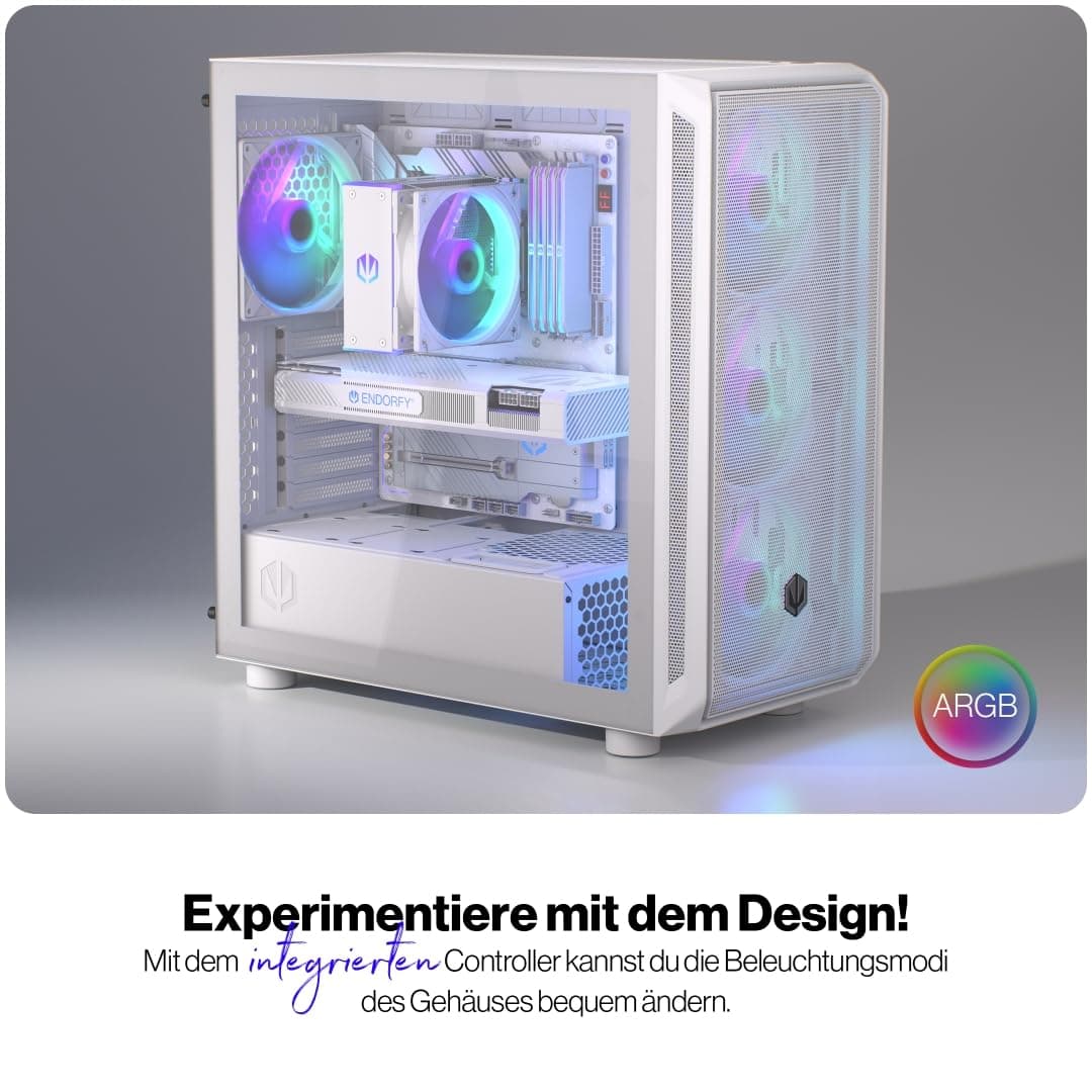 ENDORFY Arx 700 White ARGB PC Gehäuse Weiß mit Hartglas Seitenfenster | 4x Stratus 140 PWM ARGB Lüfter, USB C 10 Gbit/s, Radiatoren bis 360 mm, GPU bis 410 mm Bild 7