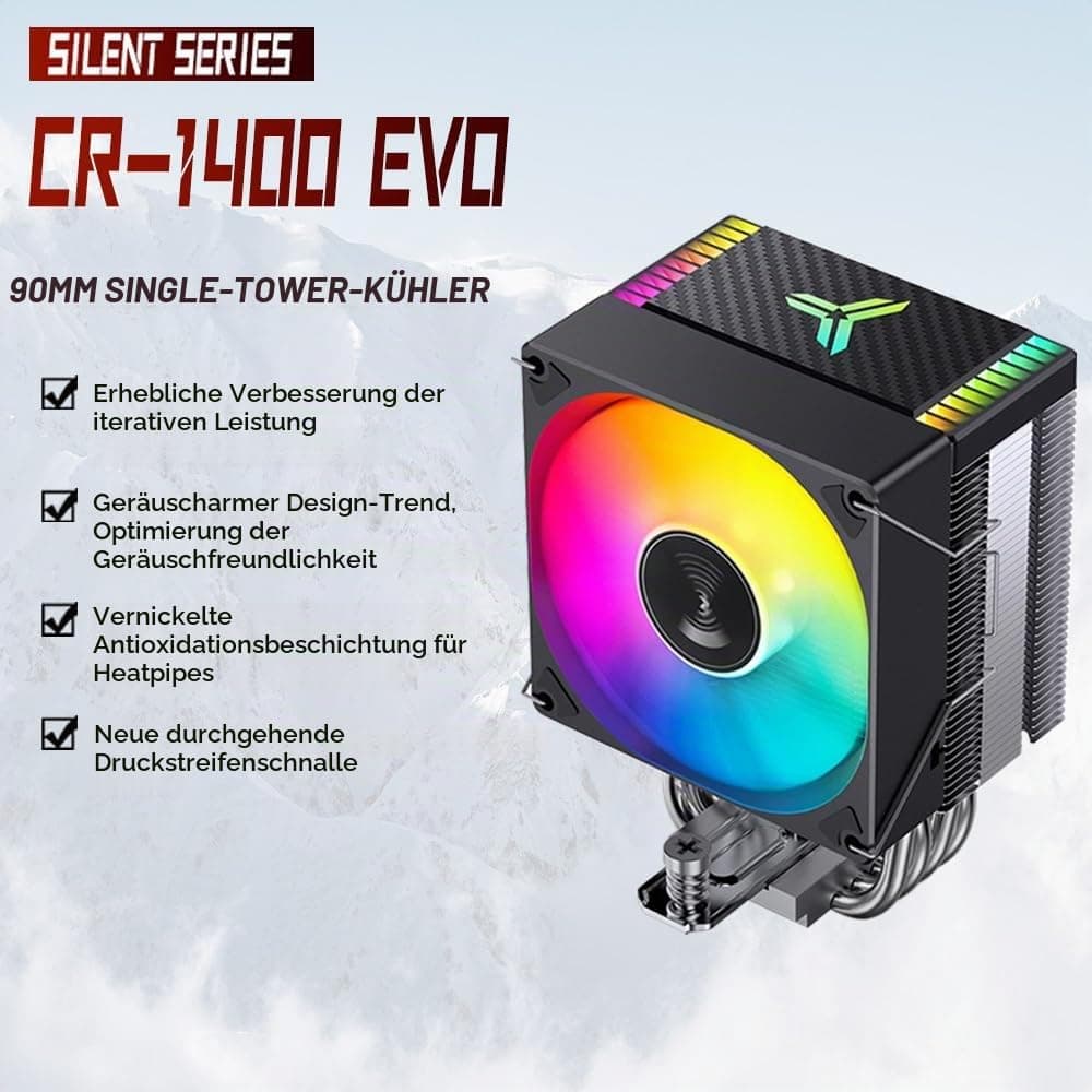 TZMRIT x CR-1400 EVO CPU Kühler,180W TDP,4 Heat Pipes,130mm Höhe,mit 92 * 92 * 25mm 2200PRM ARGB PWM Lüfter,für Intel LGA 115X/1200/1700, für AM4/AM5 (White) Bild 3