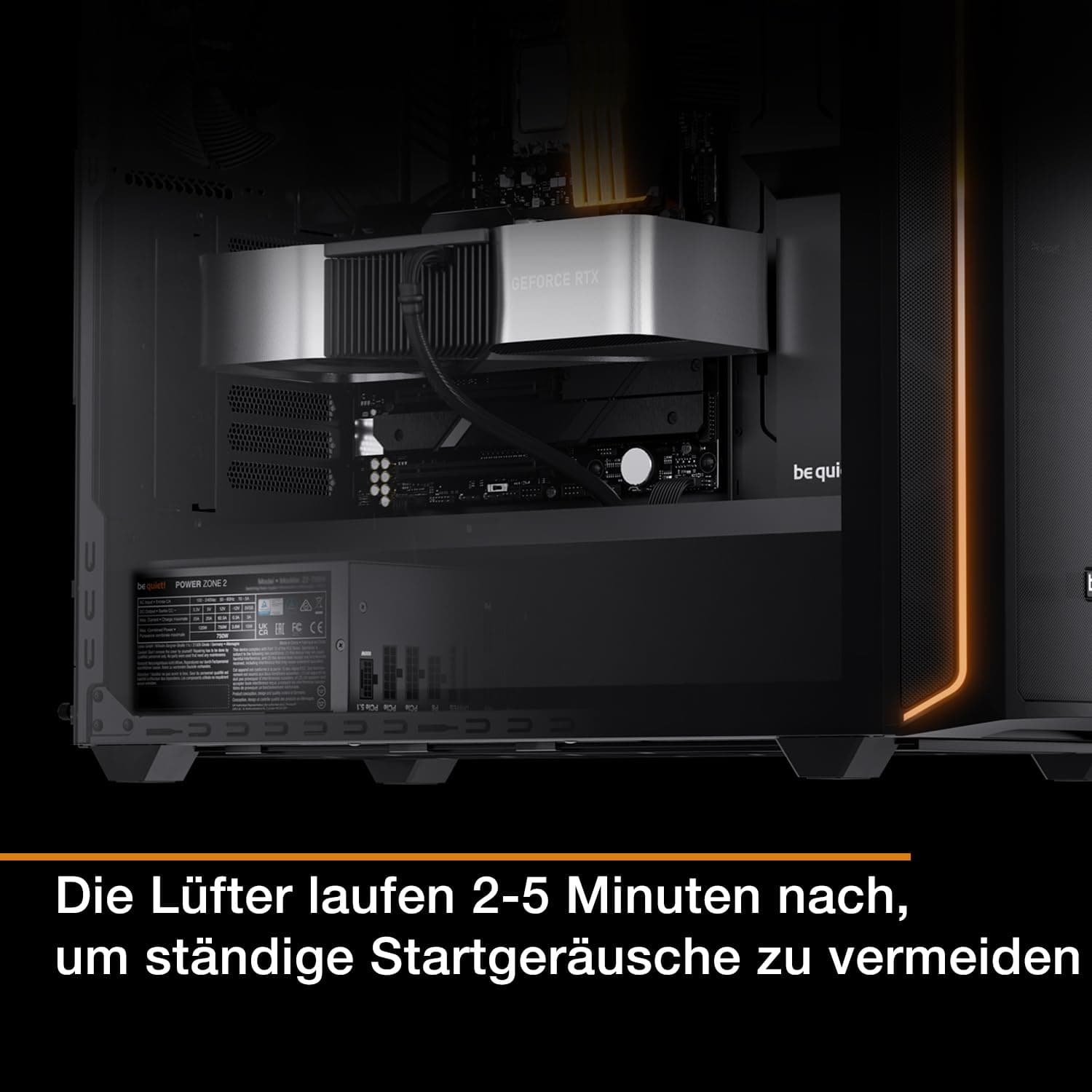 be quiet! Power Zone 2 1200W Netzteil, 80 Plus Platinum und Cybenetics Platinum Zertifizierung, semi-Passive Kühlung, Pure Wings 3 140mm Lüfter, 90° abgewinkelter 12V-2x6-Anschluss, PCIe 5.1/ATX 3.1 Bild 7