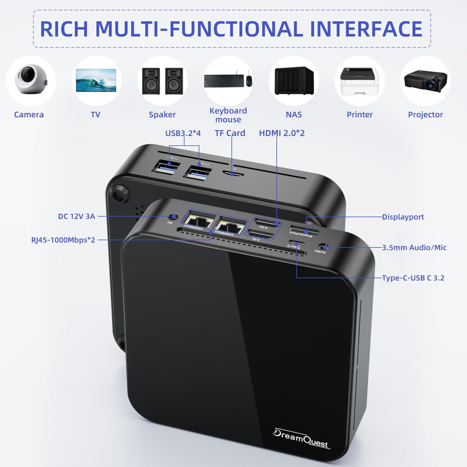 DreamQuest Mini PC Windows 11 Pro Intel N150 (bis zu 3,6 GHz) 16GB DDR4 512GB M.2 SSD Micro Desktop Computer mit HDMI Type-C Port, 2X Gigabit Ethernet/WiFi 5/BT 5/USB3.2 X4 für Business Office 0.5 TB Bild 5