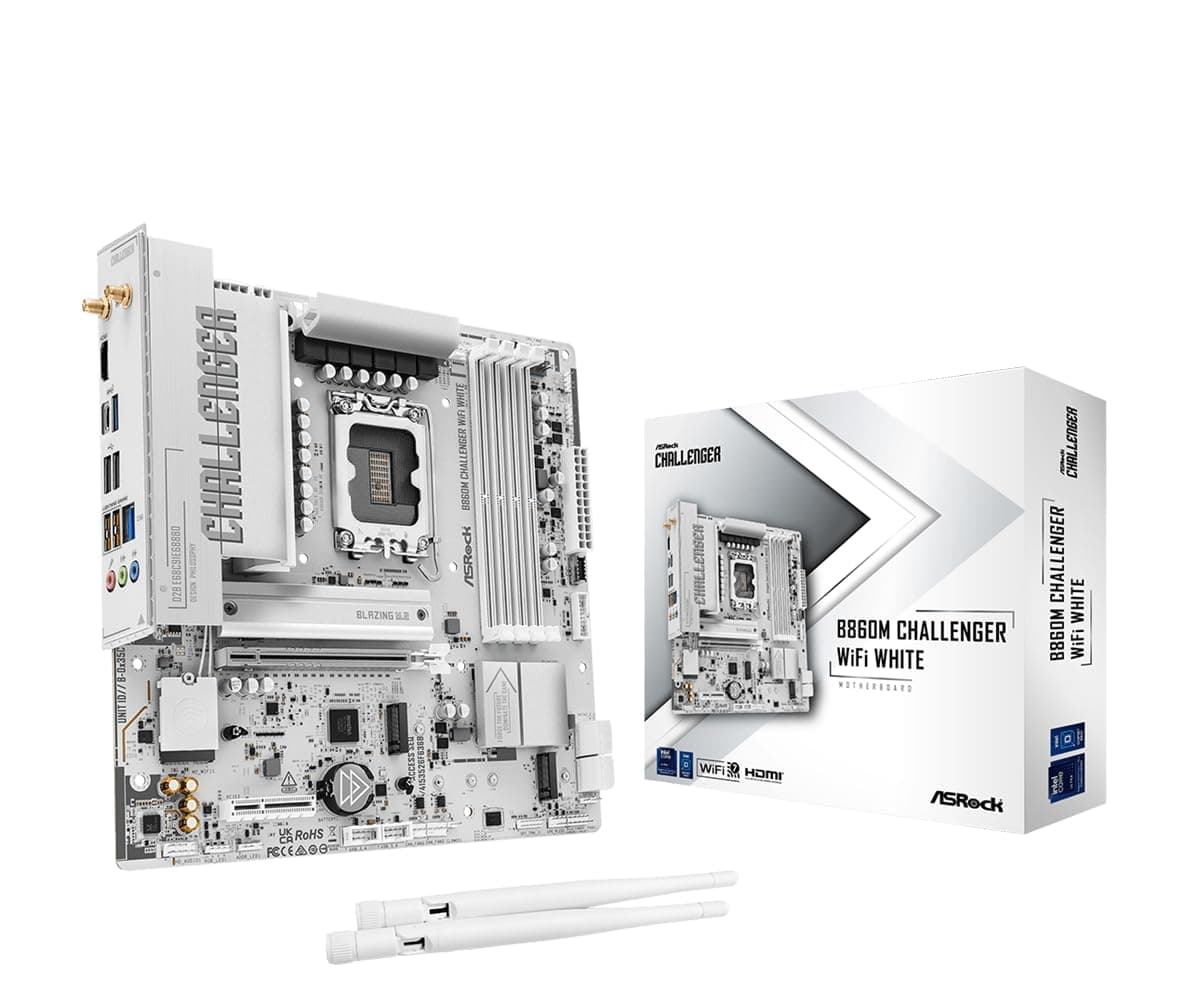 ASRock B860M Challenger WiFi White Mainboard LGA1851 Micro-ATX DDR5 WiFi 7 (90-MXBUQ0-A0UAYZ)