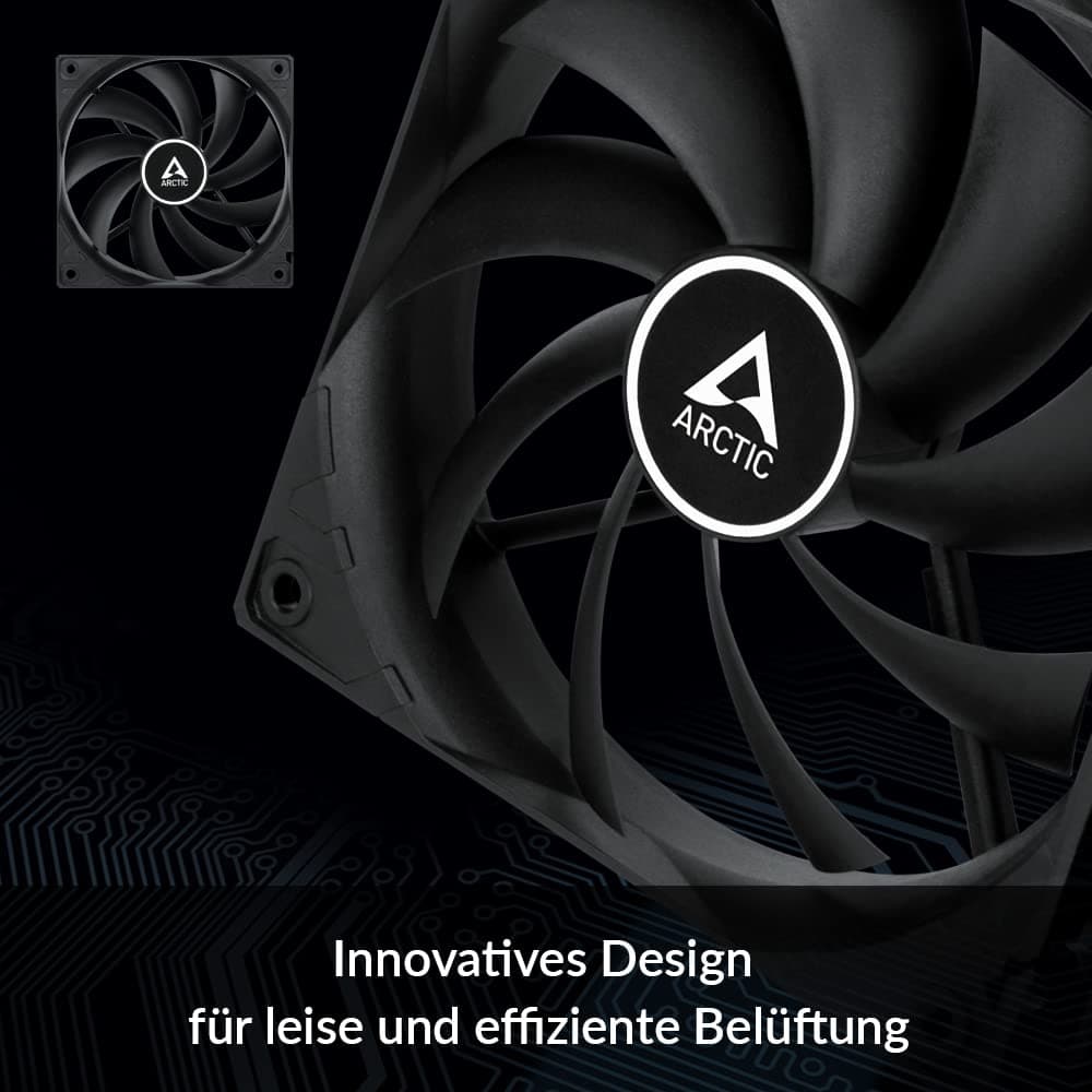 ARCTIC F12 PWM - PC Lüfter, 120 mm Gehäuselüfter, Case Fan mit Standardgehäuse, PWM-Signal reguliert Lüfterdrehzahl, Push- oder Pull Konfiguration möglich, 230-1350 rpm - Schwarz Bild 7