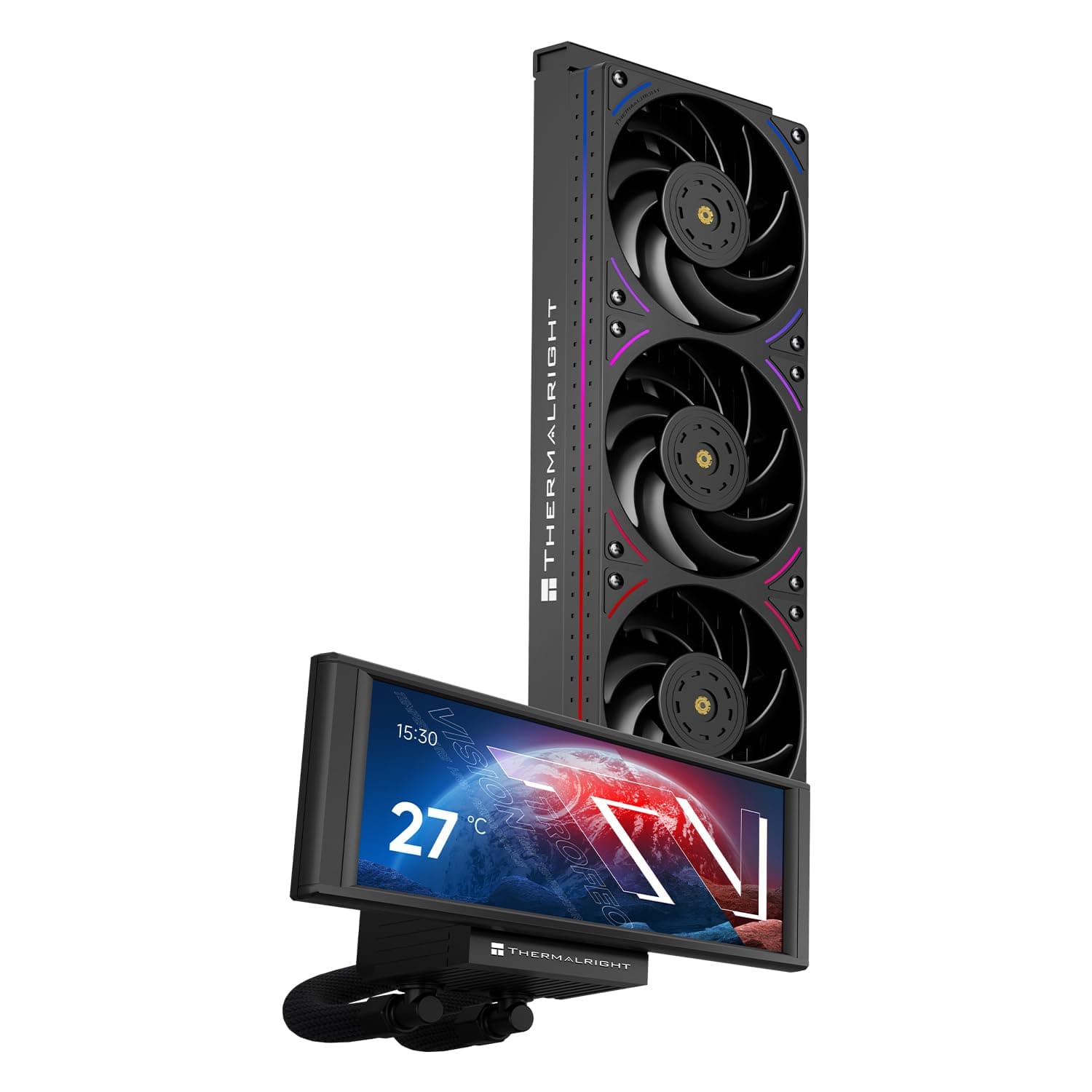 TR-Trofeo Vision 360 ARGB Schwarz CPU Aio Kühler, CPU Wasserkühlungssystem, 6,86 Zoll langer IPS-Bildschirm mit 1280x480 Auflösung, für AM4 / AM5, LGA1851 / 1700, BLACK