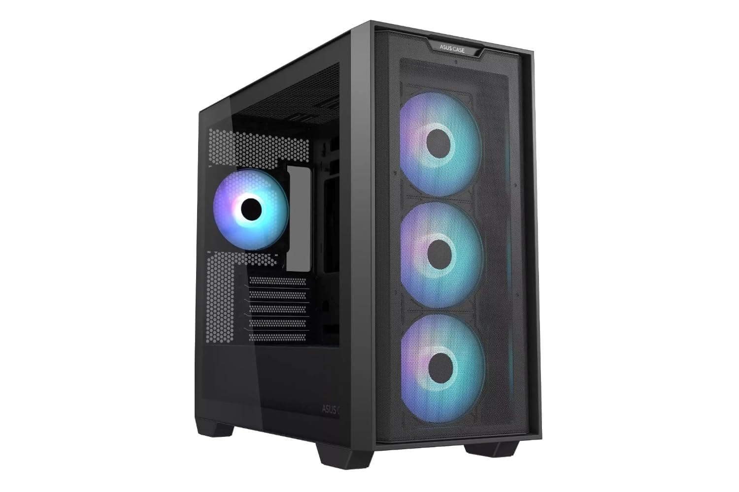 ASUS A21 Plus TG ARGB Black microATX PC Gehäuse (vorinstallierte ARGB-Lüfter, Mesh Frontpanel, kompatibel mit Mainboards mit versteckten Anschlüssen, 360-mm-Radiatoren, 380-mm-Grafikkarten, schwarz) Schwarz A21 Plus TG