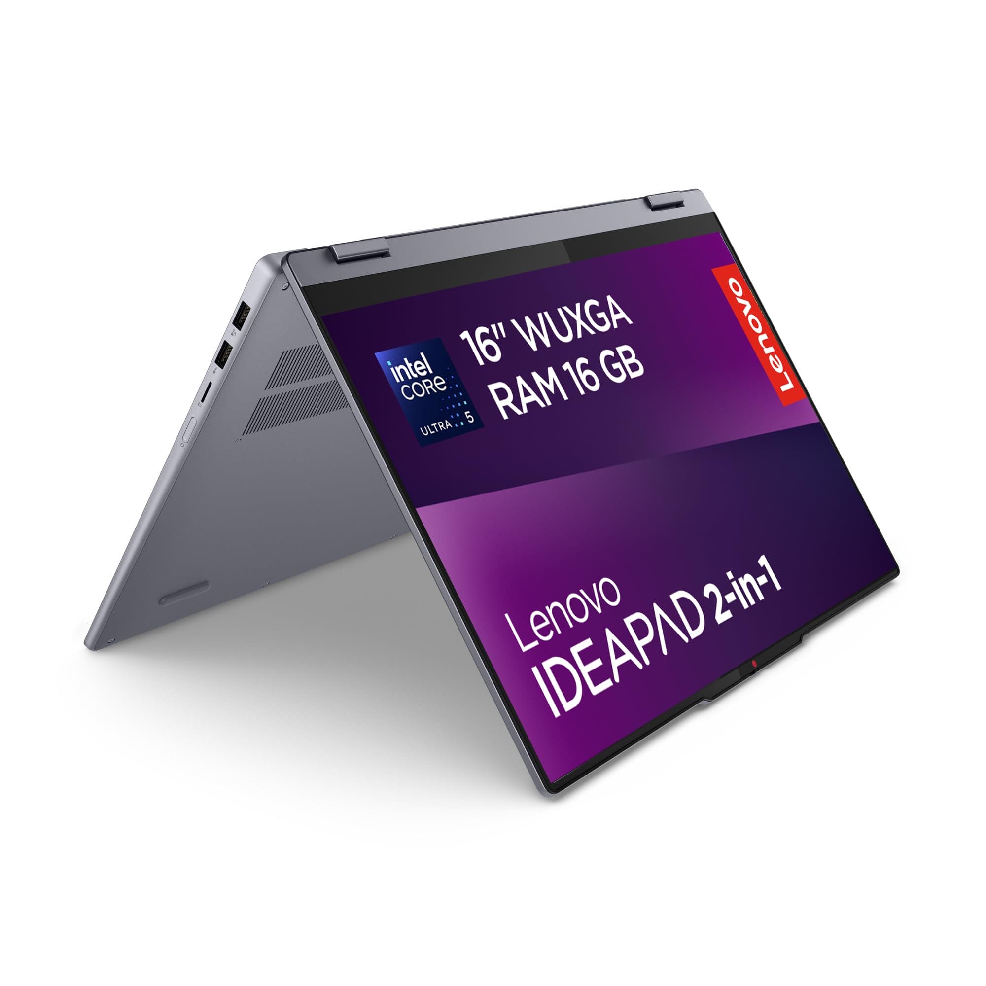 Lenovo IdeaPad 5 2-in-1 Laptop | 16" WUXGA Display | Intel Core Ultra 5 | 16GB RAM | 512GB SSD | Intel Grafik | Windows 11 Home | QWERTZ | Luna Grey | 3 Monate Premium Care