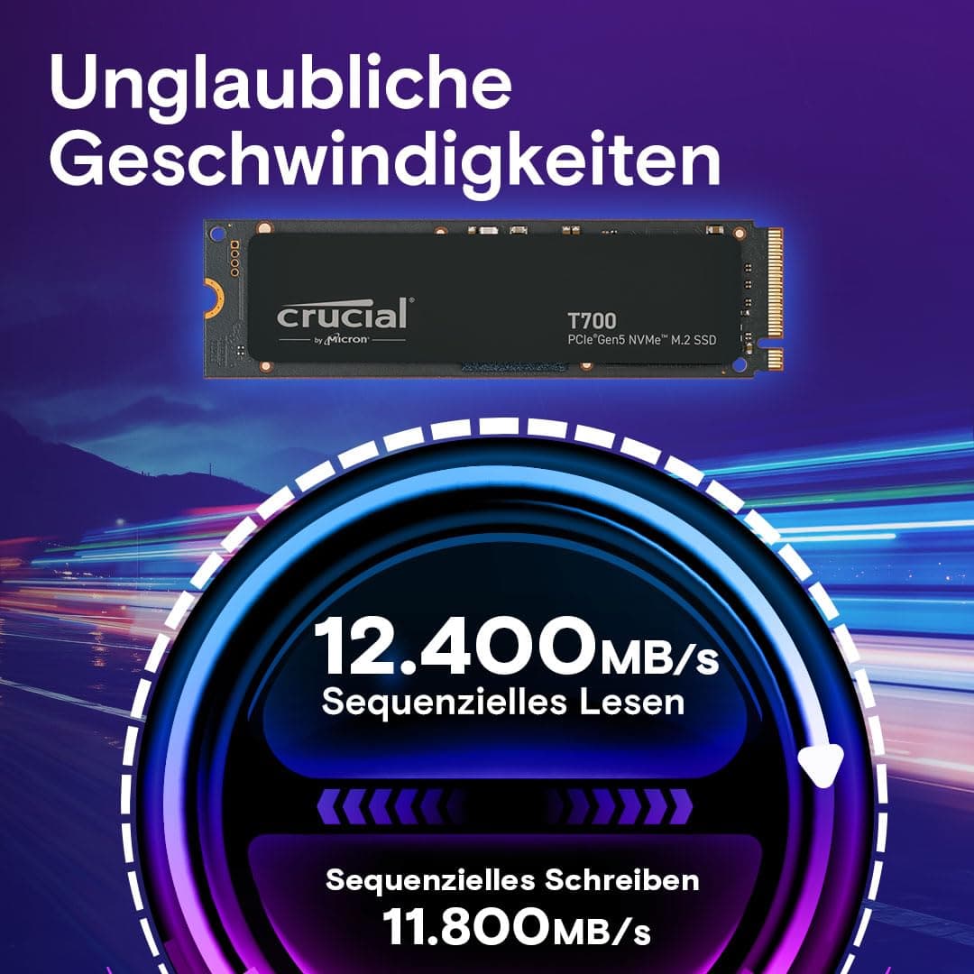 Crucial T700 1TB SSD PCIe Gen5 NVMe M.2 Interne SSD, bis zu 11.700MB/s, Microsoft DirectStorage, PCIe 4.0 abwärtskompatibel, Solid State Drive - CT1000T700SSD3 1TB ohne Kühlkörper T700 (bis zu 12,400MB/s) Bild 3