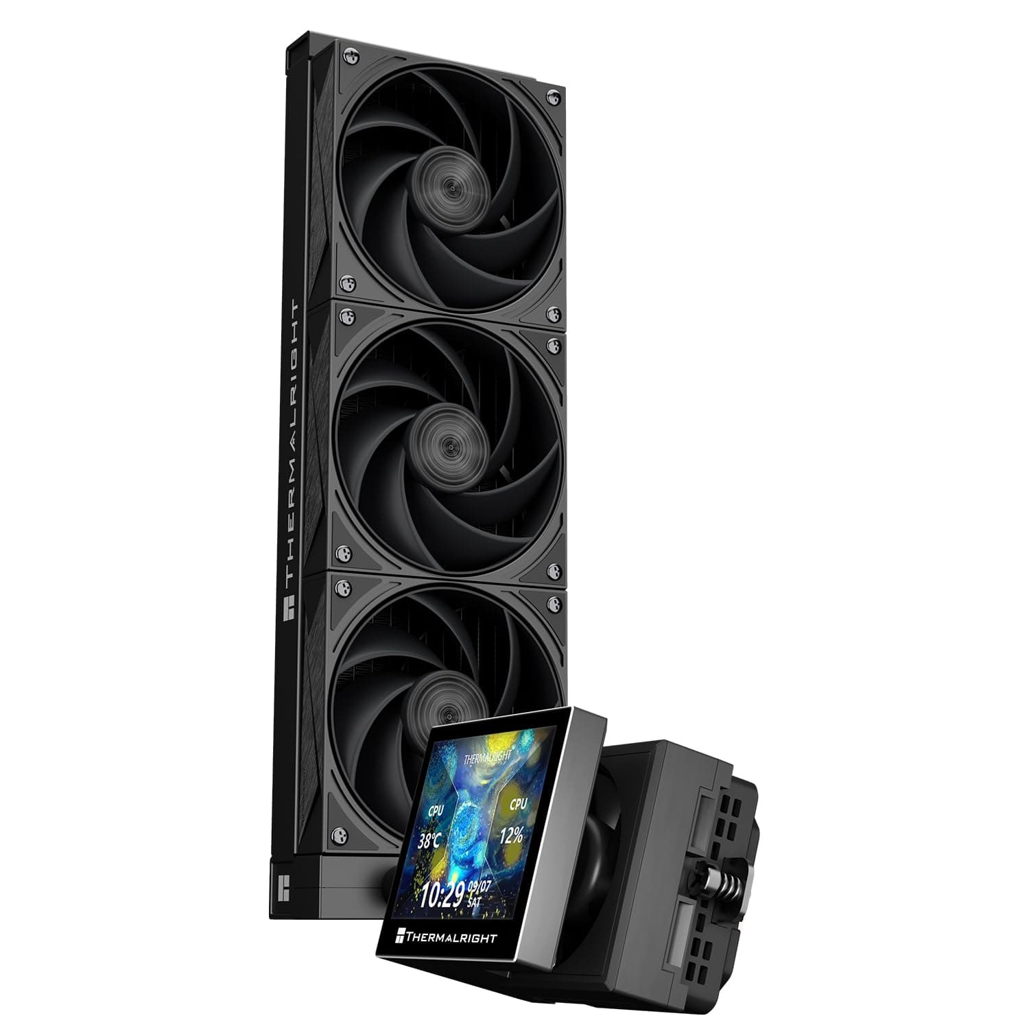 TR Stream Vision 360 Schwarz Aio CPU Kühler, 360 mm Radiator, 3,5 Zoll IPS Farb-LCD mit integriertem 60 mm Lüfter, Auflösung 640 x 480, magnetischer Kühlkopf-AM4/AM5-LGA1851/1700 BLACK
