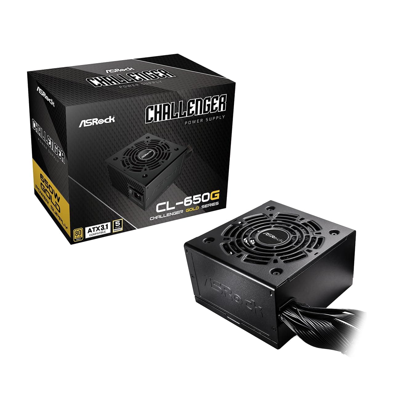 ASRock Challenger 650 W Netzteil ATX 3.1 Auto iCOOL Intelligente Lüftersteuerung 120 mm Golf Blade 80 Plus Gold zertifiziert nicht modular CL-650G Gold Chanllenger 650W