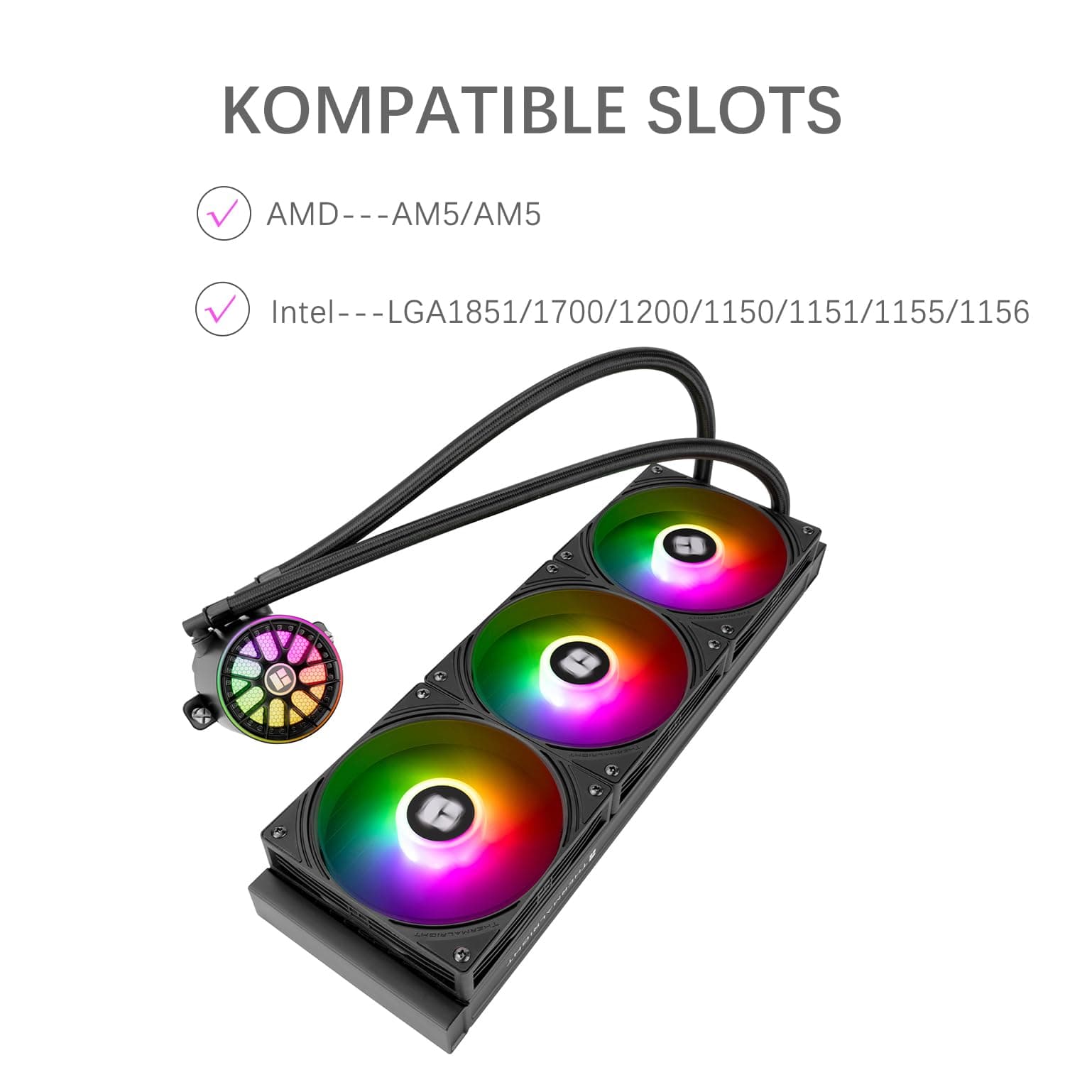TR Thermalright AQUA ELITE 360 V6 ARGB Black Liquid CPU Kühler, 360mm Aio Kühlung, 3 PWM Lüfter-ARGB, für AMD AM4/AM5, Intel LGA1851/1700/115x/1200(Schwarz) Bild 7