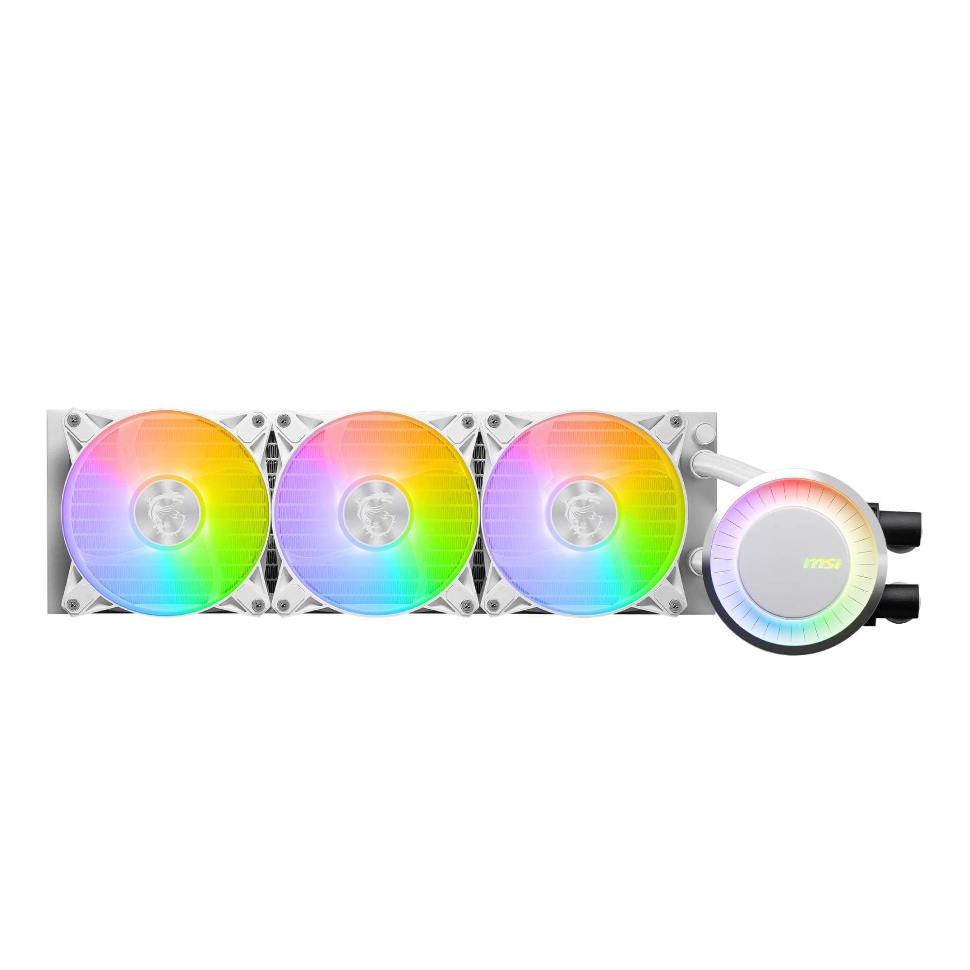 MSI MAG CORELIQUID E360 white AIO CPU Wasserkühlung - Vergrößerte Kupferkühlplatte, ARGB Blockhead, Zweikammer-Wasserblock, Split-Flow Radiator, Mystic Light - AMD & Intel Kompatibel Bild 2