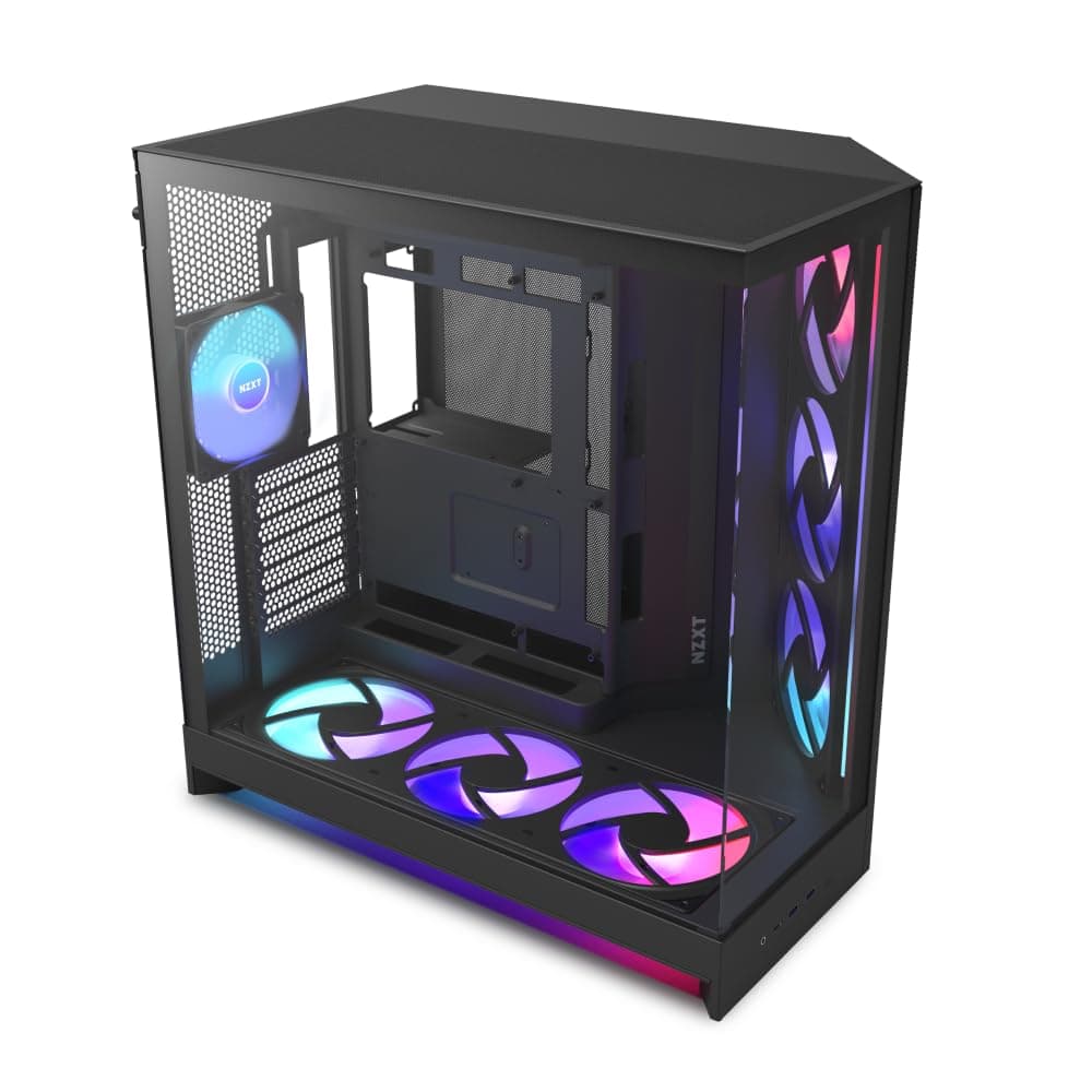 NZXT H9 Flow RGB+ (2025) – Großes Dual-Kammer ATX Mid-Tower Airflow PC-Gehäuse – Enthält 7 RGB-Lüfter (6 x 140mm, 1 x 120mm) und Steuerungshub – 420mm Radiatorunterstützung – Schwarz Schwarz Flow RGB Plus
