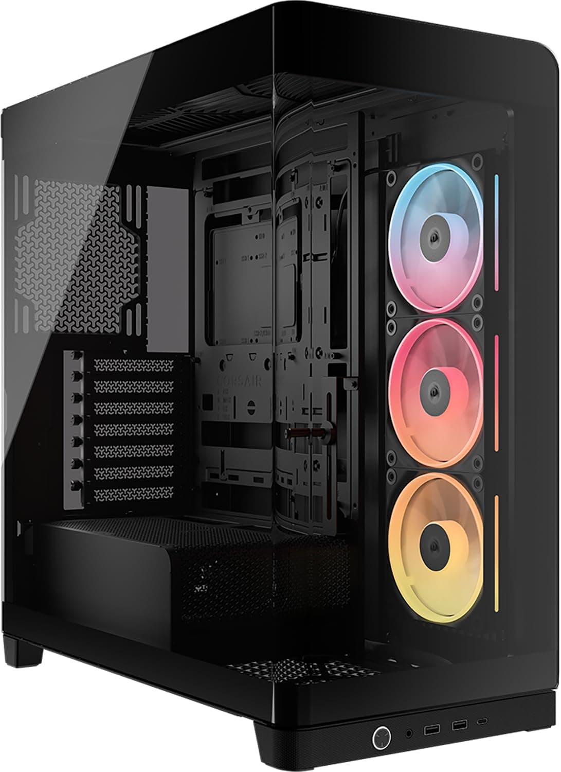 CORSAIR Frame 4500X LX-R RGB LINK Panoramaglas Mid-Tower-PC-Gehäuse – InfiniRail Lüftermontagesystem, Passend für Zwei 360 mm Radiatoren, GPU Anti-Sag, Enthält 3X LX120R RGB LINK Lüfter – Schwarz Bild 2