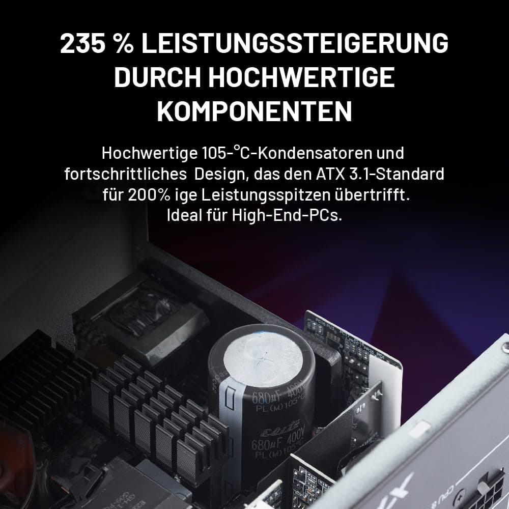 XPG Core Reactor II VE 650 W, Schwarz, 80 Plus Gold PSU, FDB 120 mm Lüfter, 140 x 150 x 86 mm, ATX 3.1 / EPS v2.92 (COREREACTORIIVE650G-BKCEU) Bild 7