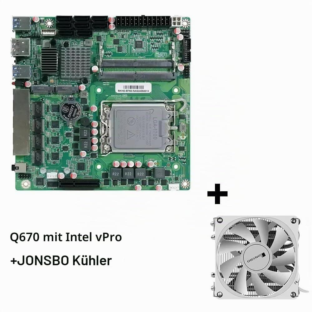 Q670 Mini-ITX NAS Mainboard - Intel 12./13./14. Gen LGA1700-8-Fach Laufwerksaufnahme - 8X SATA + 2X NVMe - 4X 2.5G LAN - DDR5 & PCIe x4 - Firewall-Unterstützung - Heimserver/Rechenzentrum No CPU No Ram No HD Q670 vPro Radiator Bild 5