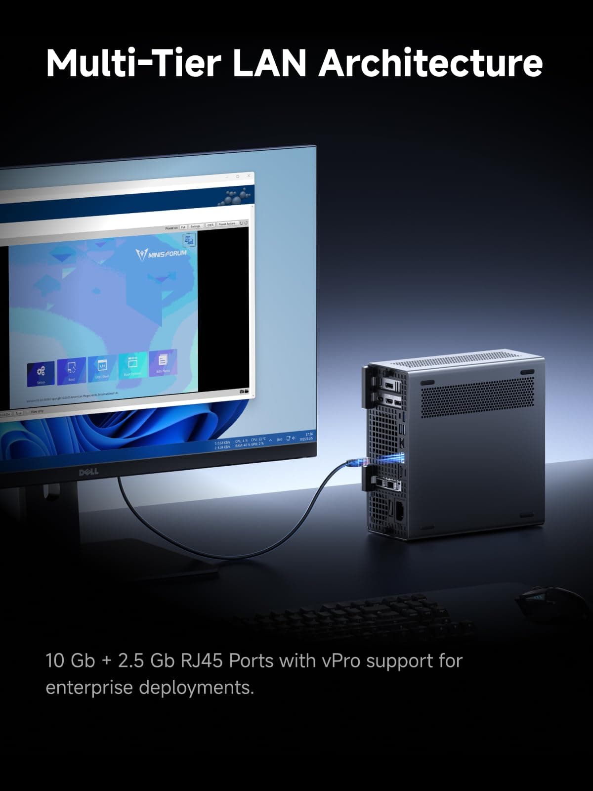 MINIS FORUM MS-02 Ultra Workstation Mini PC, Intel Core Ultra 9 285HX (24C/24T, up to 5.5GHz),PCIe 5.0 x16, 4× DDR5(ECC), 4× M.2, USB4 v2, Dual 25GbE+10GbE+2.5GbE(vPro), Wi-Fi 7,Barebone ohne RAM/SSD MS-02U-285HX 0/0 GB Bild 5