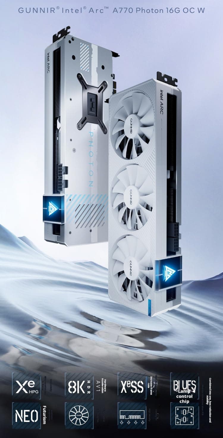 WEELIAO GUNNIR Intel Arc A770 Photon 16GB OC GDDR6 2400MHz Triple Fan White Grafikkarte (256-Bit, PCIe 4.0, HDMI/DisplayPort, unterstützt 4k) Bild 2