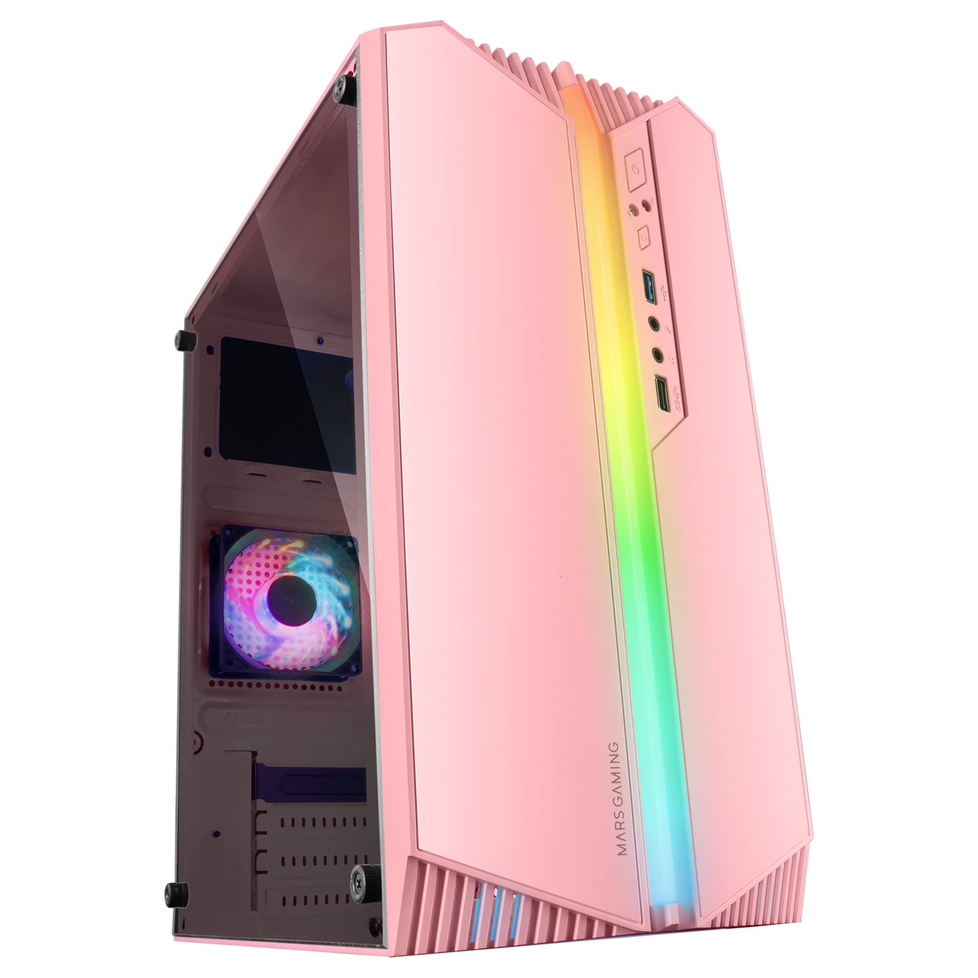 Mars Gaming MC-S1, Gehäuse PC Micro-ATX Ultra-Kompakt, 12-Mode ARGB Frontbeleuchtung, FRGB Lüfter, Full Side Window Gaming Gehäuse, Unterstützt Flüssigkeitskühler bis 120mm, Rosa MC-S1 MicroATX Rosa