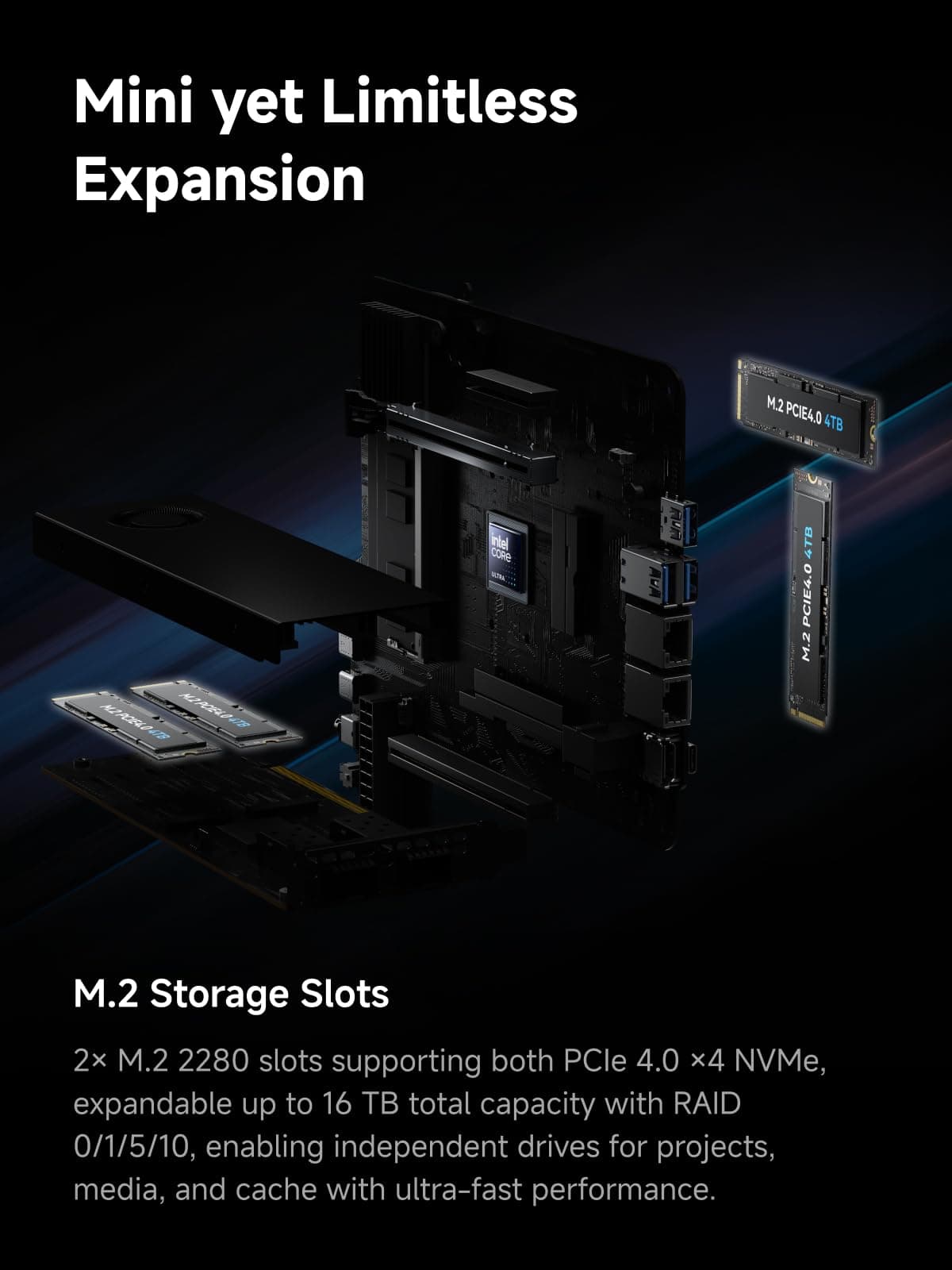 MINIS FORUM MS-02 Ultra Workstation Mini PC, Intel Core Ultra 5 235HX(14C/14T, up to 5.1GHz),PCIe 5.0 x16, 4× DDR5, USB4 v2, 10GbE+2.5GbE(vPro), Wi-Fi 7,Barebone ohne RAM/SSD MS-02U-235HX 0/0 GB Bild 3