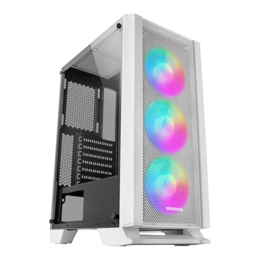 Mars Gaming MC-C Weiß, ATX PC Gehäuse, Metall-Mesh Frontplatte, Gehärtetes Glas, 3 Frontlüfter FRGB 120mm Bild 2