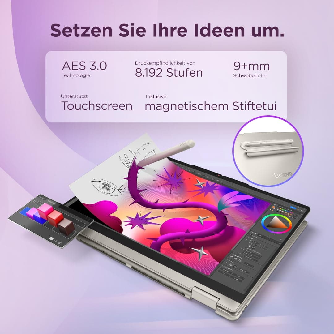 Lenovo Yoga 7 2-in-1 Laptop | Copilot+PC | 14" WUXGA OLED Touch Display | AMD Ryzen AI 7 445 | 32GB RAM | 1TB SSD | AMD Radeon Grafik | Windows 11 | QWERTZ | Seashell | 3 Monate Premium Care Bild 7