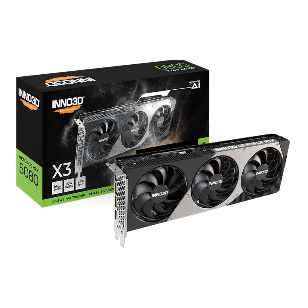 INNO3D NVIDIA GeForce RTX 5080 X3 16GB GDDR7 Gaming Graphics Card (Triple Fan, 2 Slot, Reflex 2 RTX AI DLSS4)