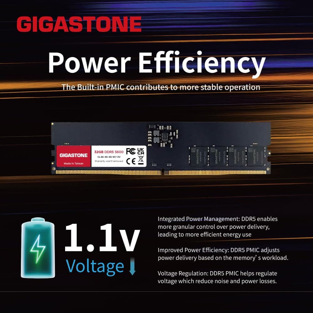 【DDR5 RAM】 GIGASTONE 64GB Kit(2x32GB) DDR5 5600MHz PC5-44800 CL 46-46-46-90 1.1V UDIMM 288Pin Nicht-ECC ungepuffert PC Desktop Hochleistung Hochleistung Arbeitsspeicher Upgrade Bild 7