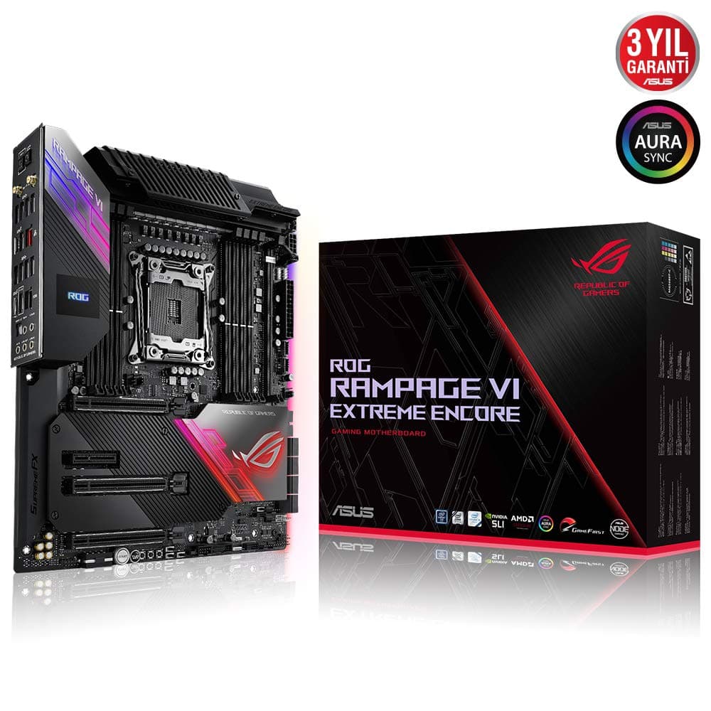 ASUS ROG Rampage VI Extreme Encore Gaming Mainboard Sockel Intel LGA 2066 (ATX, WiFi6, 10Gbit/s-Netzwerk, USB 3.2 Gen 2x2, SATA, vier M.2-Steckplätze, Aura-Sync-RGB-Beleuchtung) Bild 3