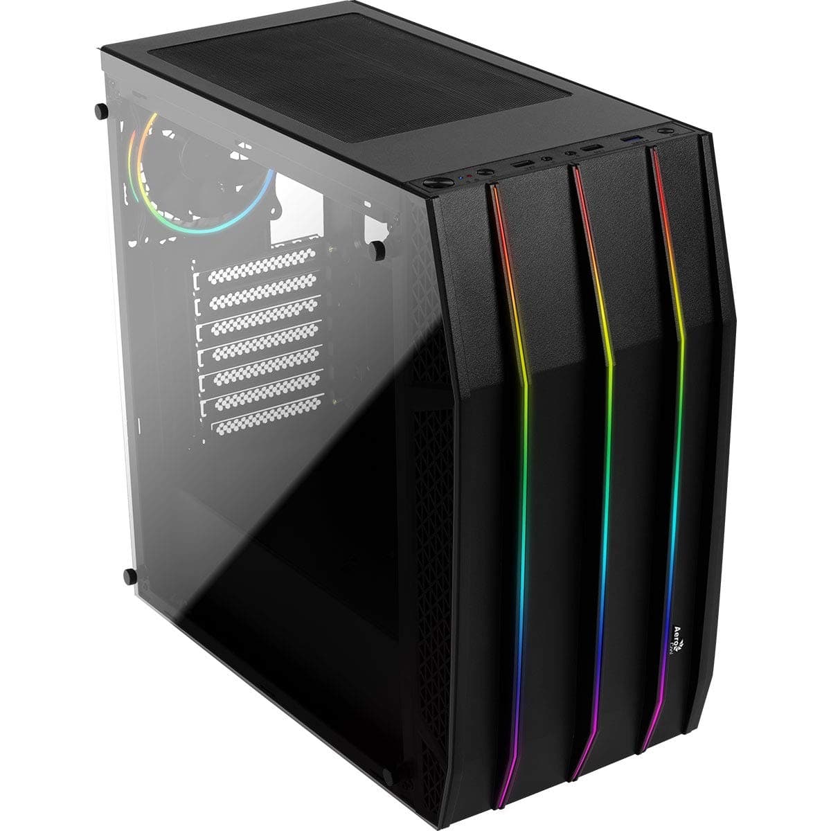 AeroCool KLAW, PC-Gehäuse, ATX, Gehärtetes Glas, Front RGB, 3 RGB-Lüfter, schwarz, única Bild 3