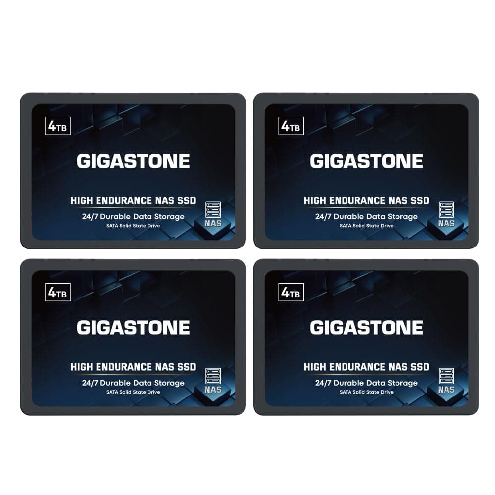 Gigastone NAS SSD 4TB SSD Festplatte (4er-Pack) Hohe Dauerhaltbarkeit SSD für 24/7 Dauerbetrieb NAS-Systeme RAID 2,5 Zoll SATA III Internes Festkörper-Laufwerk SSD Caching