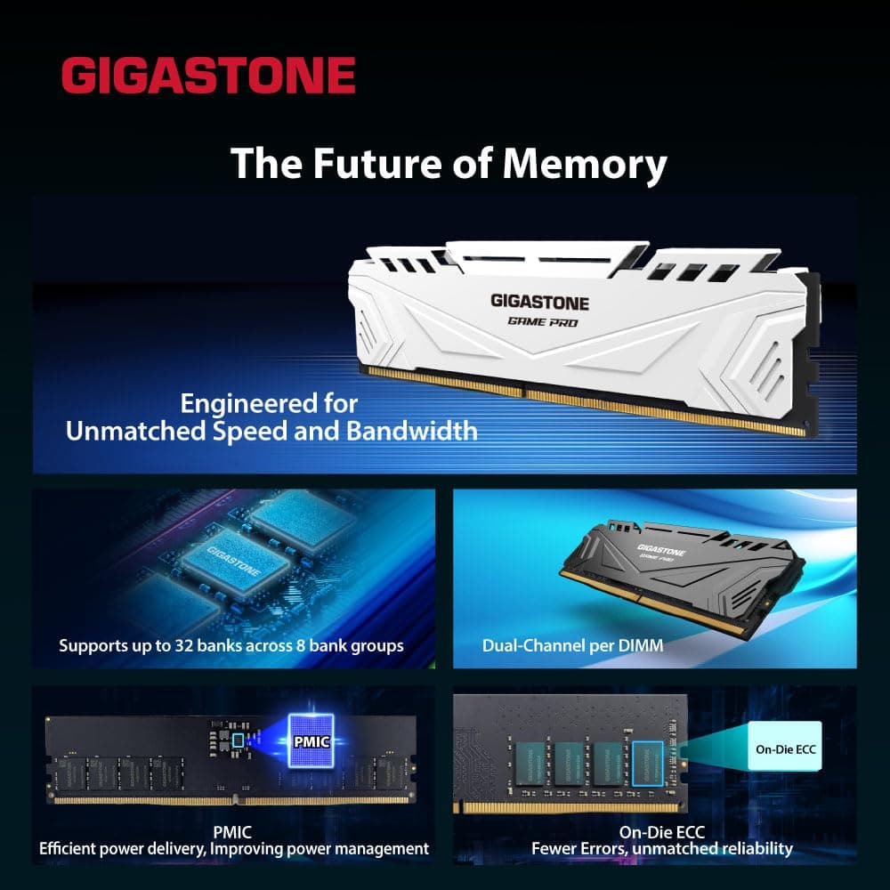 【DDR5 RAM】GIGASTONE Game PRO 64GB Kit (4x16GB) DDR5 6000MHz PC5-48000 CL40-40-40-76 XMP 3.0 AMD Expo 1.3v UDIMM 288 Pin Unbuffered Non ECC High Performance Gaming Desktop Memory - Weiß Bild 7