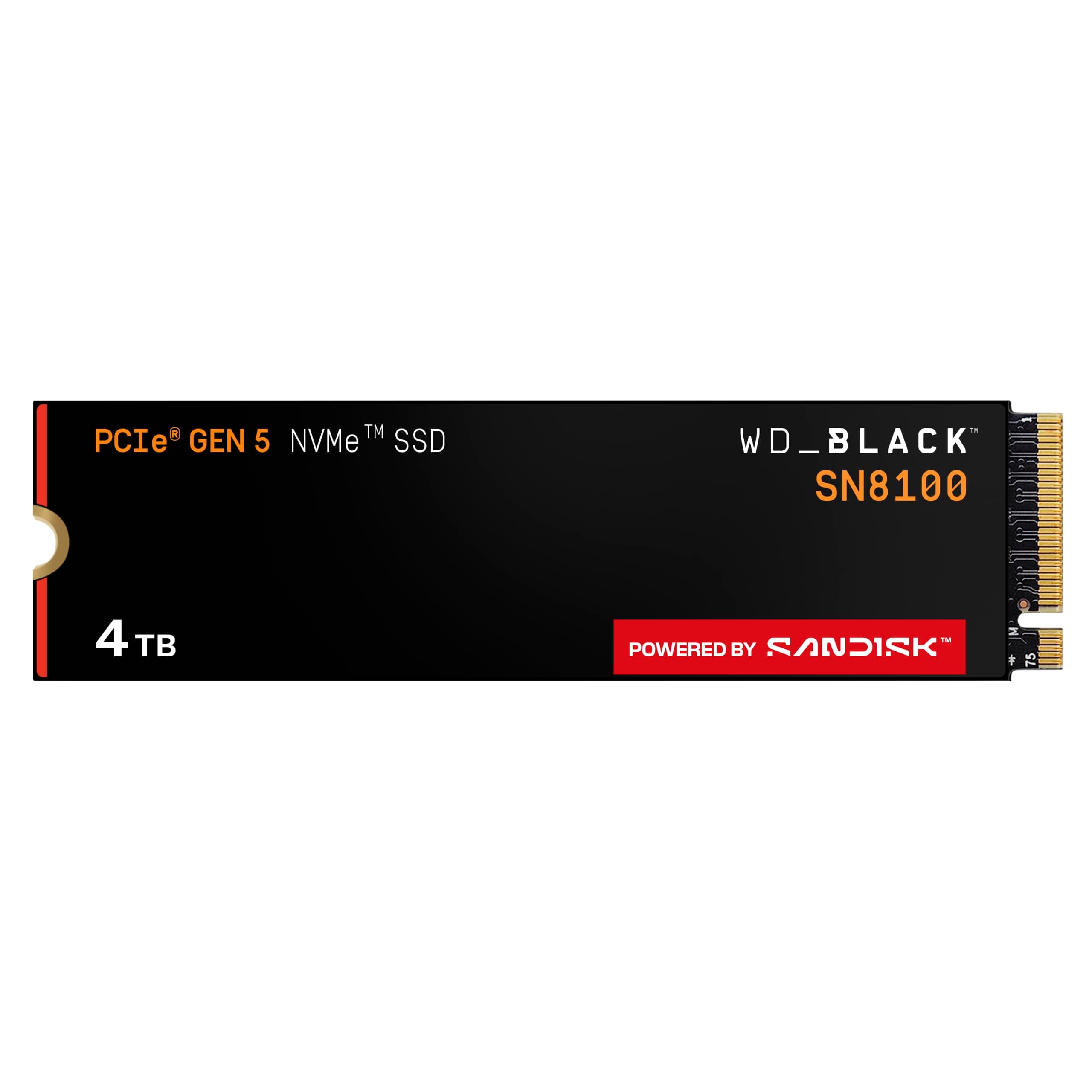 WD_Black SN8100 4 TB PCIe 5.0x4 NVMe M.2 SSD, Lesegeschwindigkeiten von bis zu 14.900 MB/s, Schreibgeschwindigkeiten von bis zu 14.000 MB/s, TLC 3D CBA NAND 4 TB Non Heatsink Bild 2