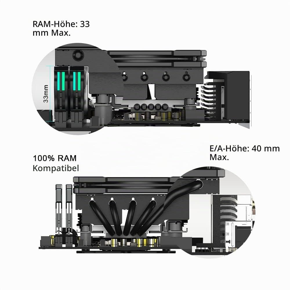 ID-COOLING IS-55 BLACK CPU-Kühler – Low Profile 57 mm Höhe, CPU-Luftkühler mit 5 Heatpipes und 120x120x15 mm Slim-Lüfter, kompatibel mit Intel LGA1700/115X/1200 und AMD AM4/AM5 Bild 5
