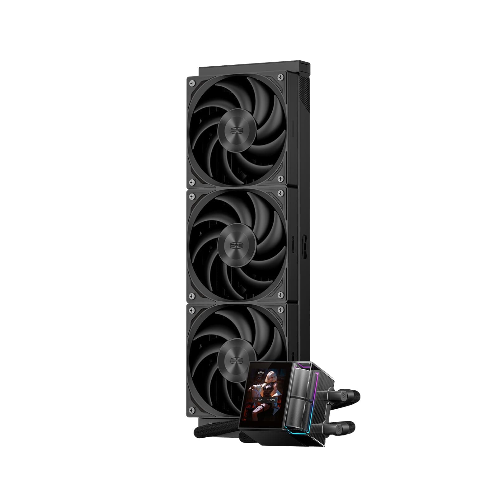 PCCOOLER AIO CPU-Kühler Wasserkühlung - 3er-Pack F5 R120 Lüfter - 2,4-Zoll LCD-Bildschirm, 360mm Flüssigkeitskühler kompatibel mit AM4, AM5, Intel LGA 1700/1851/115X Wasserkühlung(DS360 Display BK)