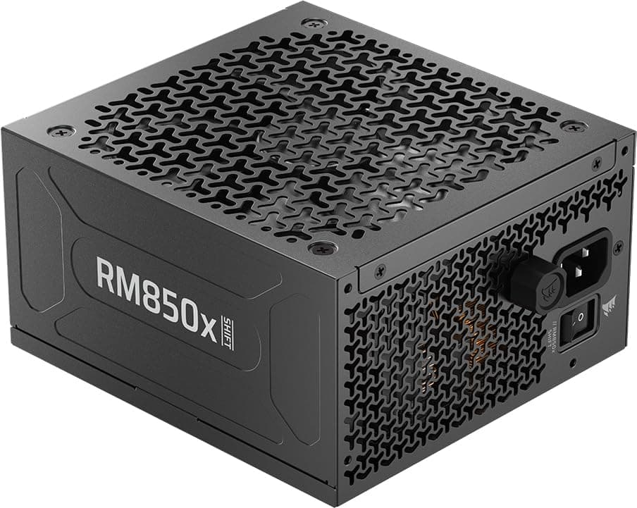 CORSAIR RM850x Shift (2025) Vollmodulares ATX-Netzteil – Modulare Seitenschnittstelle, 12-V-2x6-Kabel, ATX 3.1 und PCIe 5.1, Lüftergeschwindigkeit, 105°C-Kondensatoren, Cybenetics Gold – Schwarz 850w