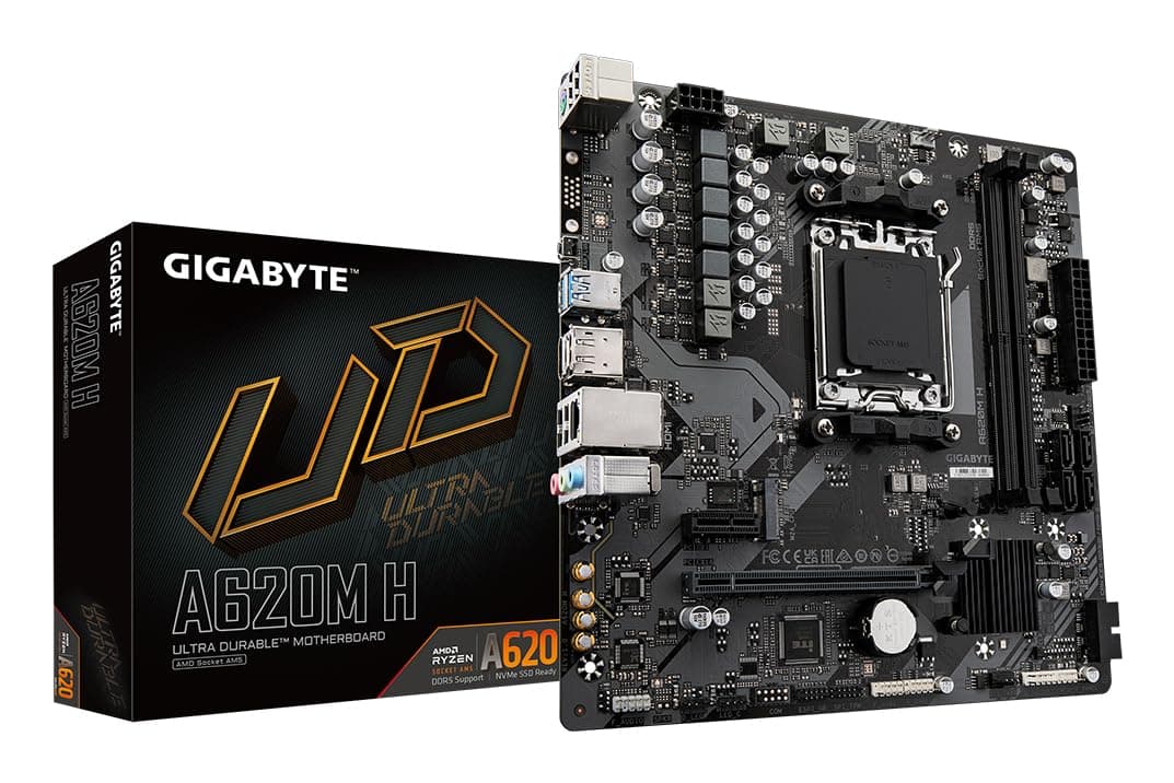 GIGABYTE A620M H Motherboard - Unterstützt AMD Ryzen 8000 CPUs, 5+2+2 Phasen Digital VRM, bis zu 7200MHz DDR5 (OC), 1xPCIe 4.0 M.2, GbE LAN, USB 3.2 Gen 1 Bild 2