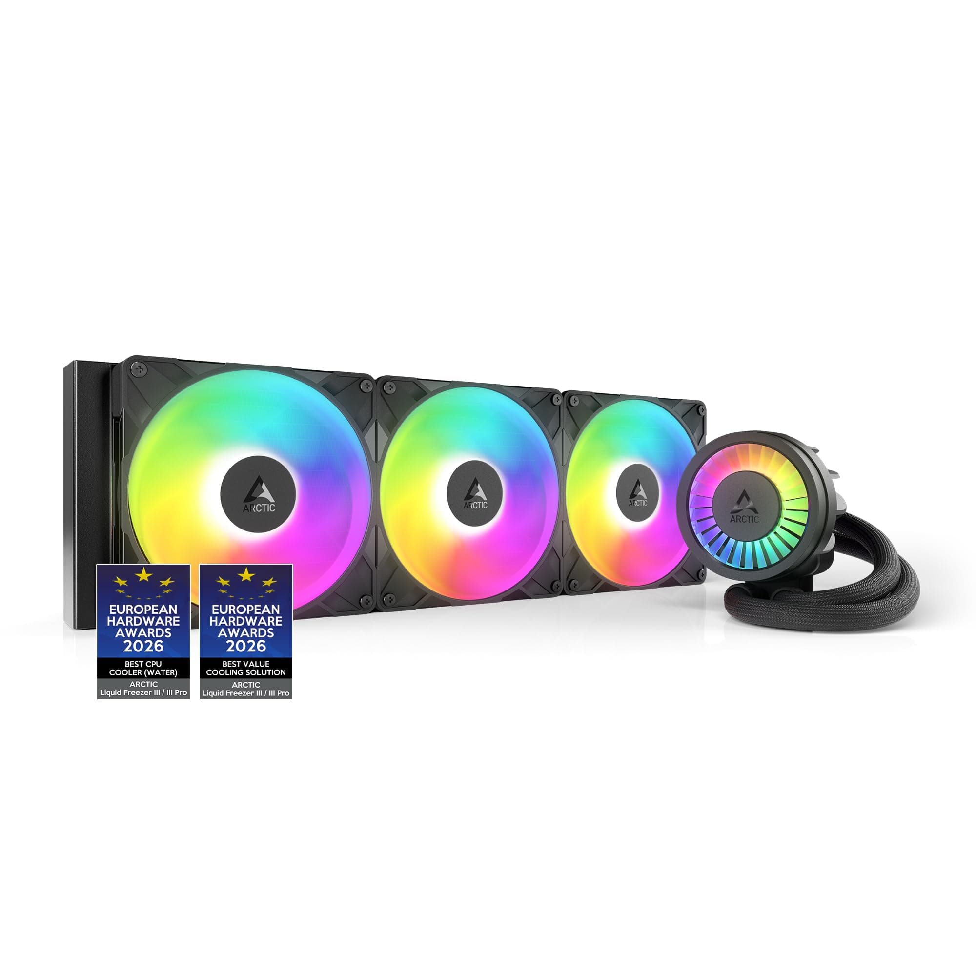 ARCTIC Liquid Freezer III Pro 420 A-RGB - 420 mm AIO CPU Kühler, Wasserkühlung, 38 mm Radiator, PWM-Pumpe, VRM-Lüfter, AMD AM5/AM4, Intel LGA1851/1700 Contact Frame - Schwarz schwarz Liquid Freezer III Pro 420 A-RGB