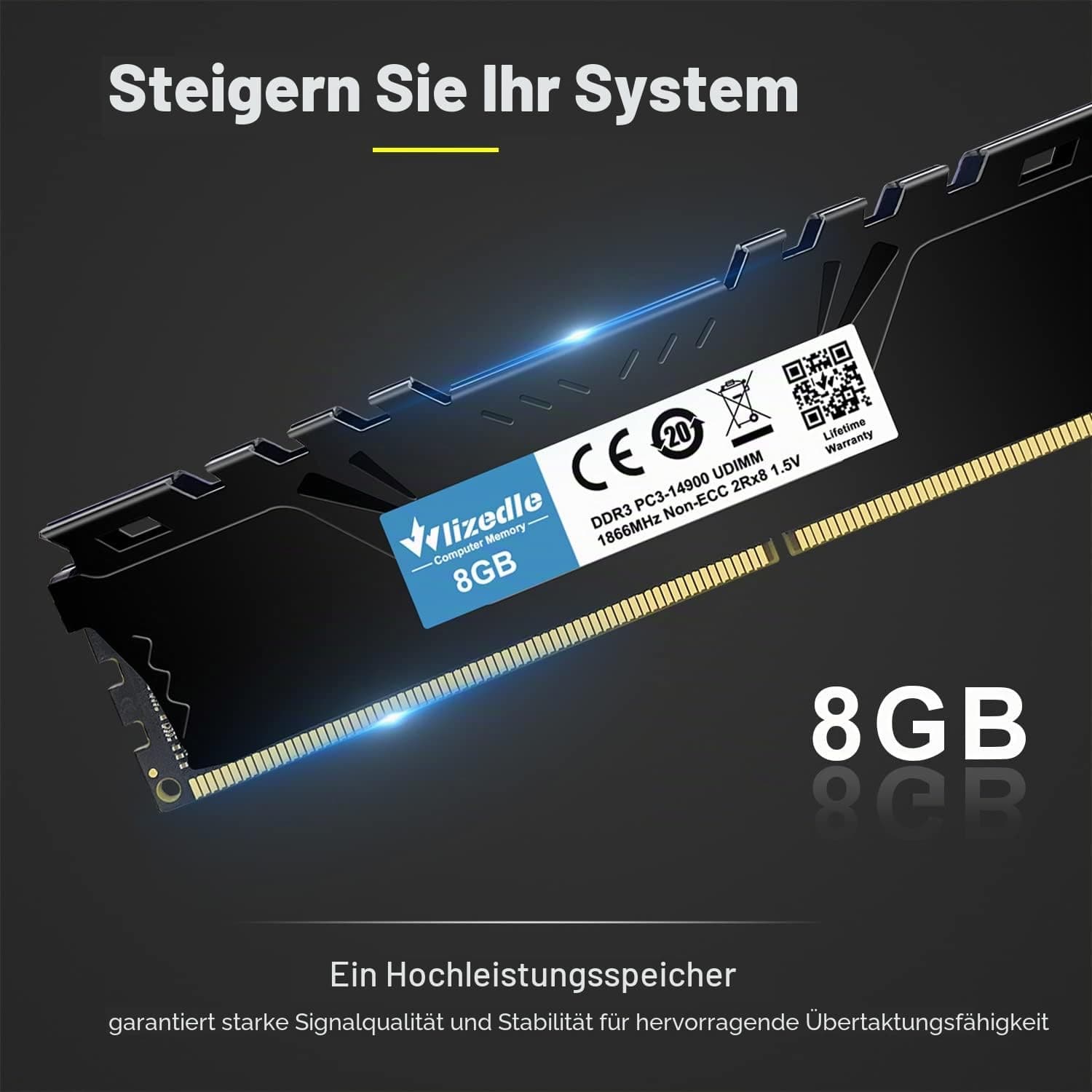 32GB Kit (4x8GB) DDR3 Desktop Memory RAM 1866MHz CL13 UDIMM, PC Arbeitsspeicher PC3-14900 240-Pin 1,5V Non-ECC 2Rx8 Computer Speicher Upgrade für Rechner, Schwarz 8GBx4 1866 MHz - DDR3 Schwarz Bild 3