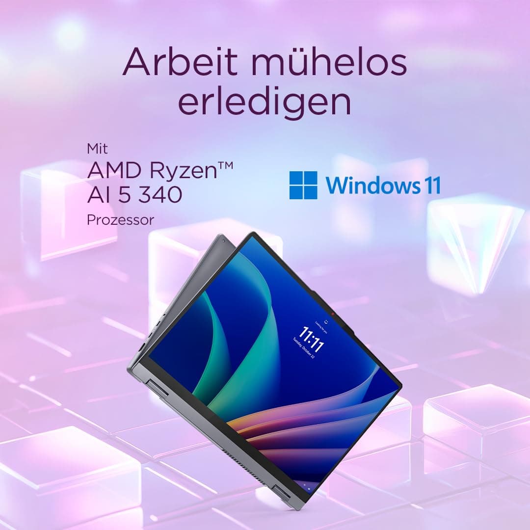 Lenovo IdeaPad 5 2-in-1 AI Laptop | Copilot+ PC | 14" WUXGA OLED Touch Display | AMD Ryzen AI 5 340 | 16GB RAM | 512GB SSD | AMD Radeon Grafik | Windows 11 | QWERTZ | Grau | 3 Monate Premium Care Bild 3