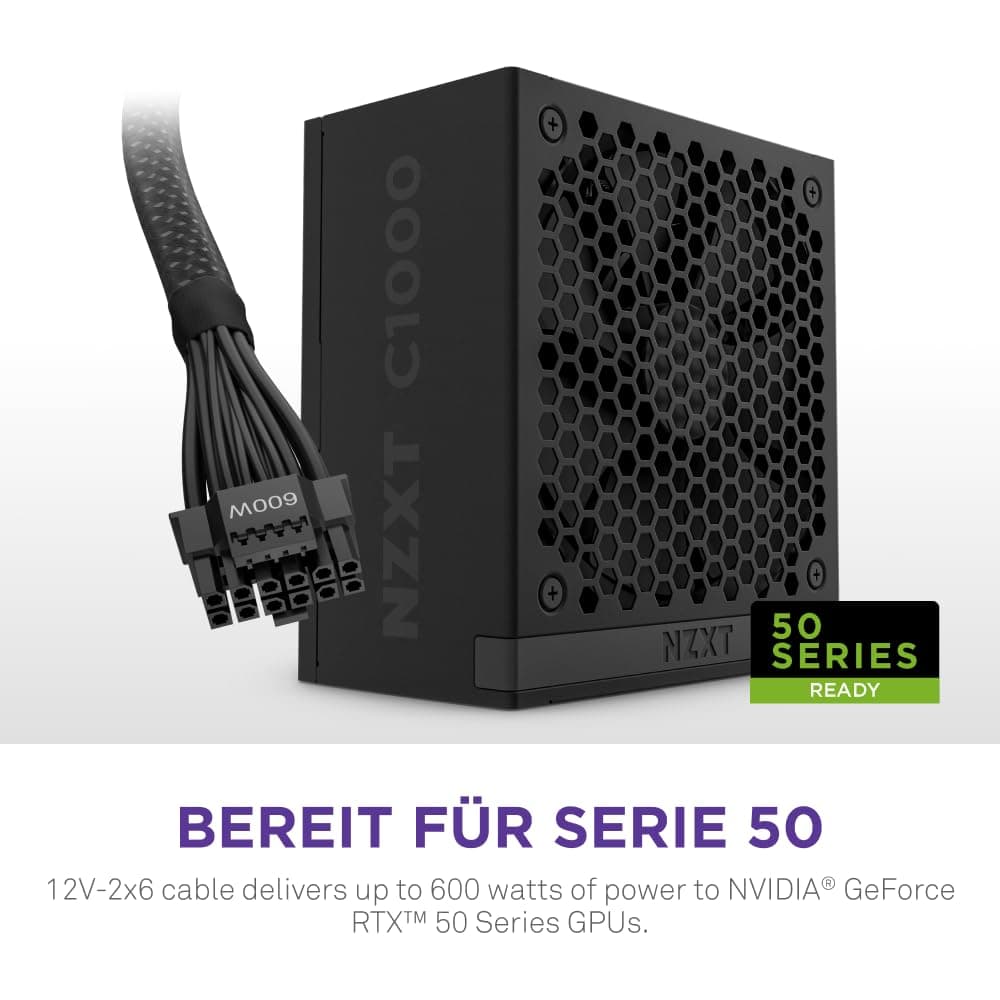 NZXT C1000 Gold ATX 3.1 - Vollständig modulares, geräuscharmes PC-Gaming-Netzteil - 1000 Watt - 80 Plus Gold - 12V-2x6-Anschluss - Zero Fan-Modus - 100% japanische Kondensatoren - Schwarz 1000W 80 Plus Gold ATX 3.1 Schwarz Bild 8