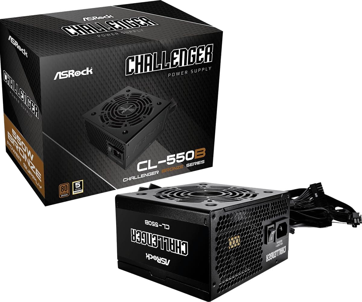 ASRock Challenger Power Supply 550W ATX 2.52 120mm Golf Blade Fan 5 Years Warranty Taiwanese Capacitor CL-550B 80 Plus Bronze Certified Non-Modular