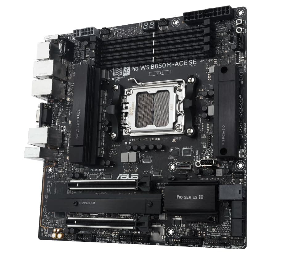 ASUS Pro WS B850M-ACE SE AMD Micro-ATX Mainboard (mit Server-Grade IPMI Management, PCIe 5.0 x 16, PCIe 5.0 M.2, PCIe 5.0 MCIO, U.2 Anschluss, 10Gb und 2.5Gb Ethernet, bereit für USB4) Bild 3