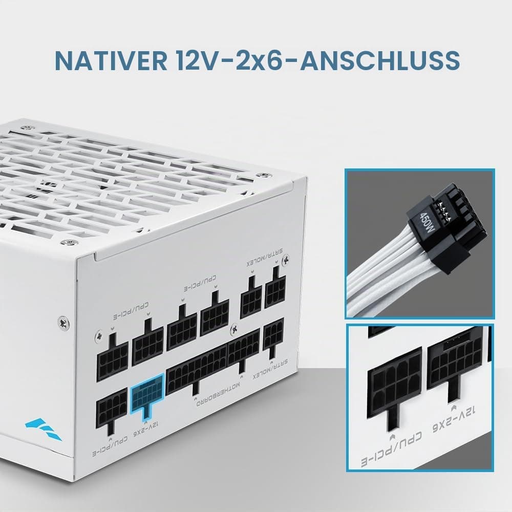 SAMA G750 750 W vollmodulares Netzteil – 80 Plus Gold Zertifiziert | ATX 3.1 & PCIe 5.1 kompatibel | 12 V-2x6-Grafikkarten-Stromstecker, japanische Kondensatoren,kompatibel mit der RTX50-Serie –Weiß G750W Weiß Weiß Bild 5