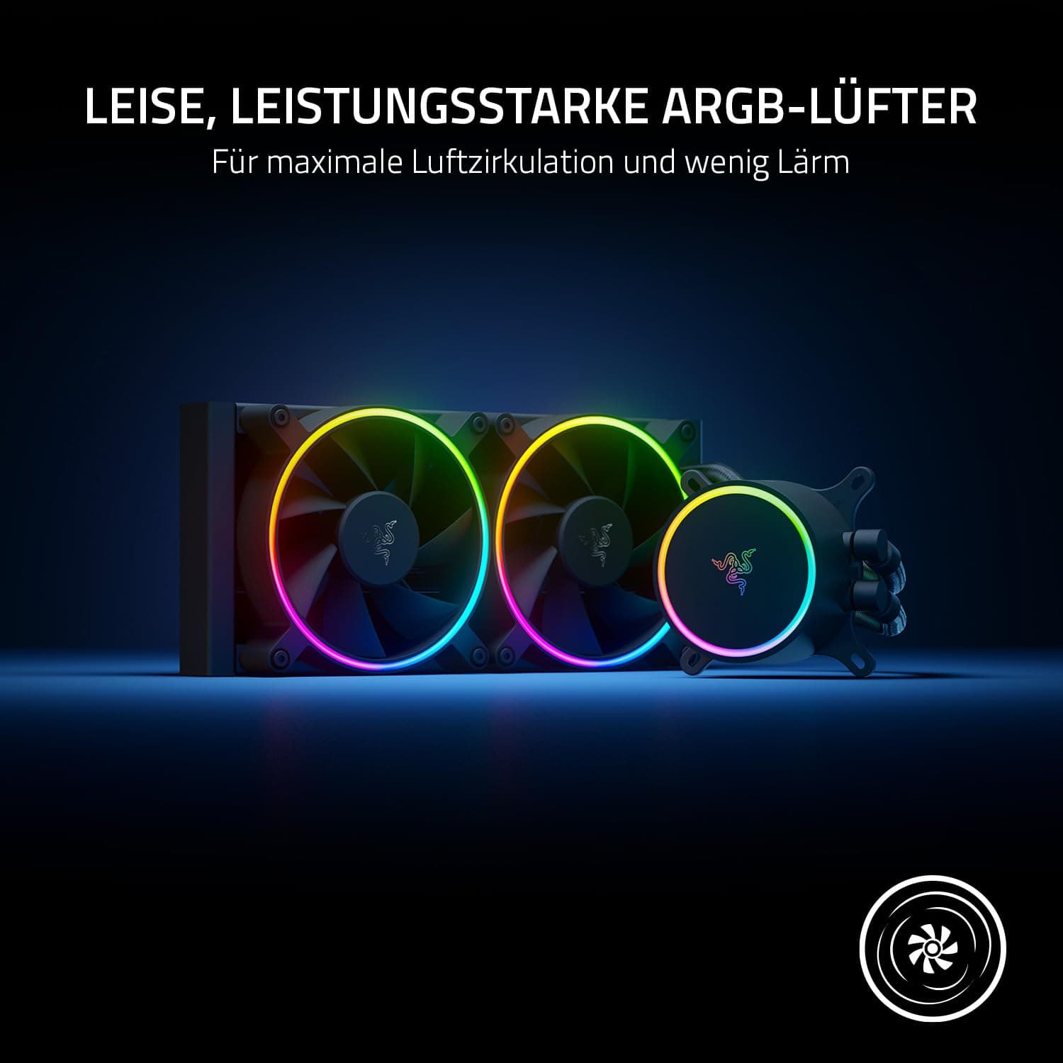 Razer Hanbo Chroma RGB - CPU Flüssig-Kühler mit AIO Liquid Cooler 2x 240mm Lüfter (9-pin Anschluß, Chroma RGB Lüfter, aRGB Pump Cap) Schwarz Bild 7