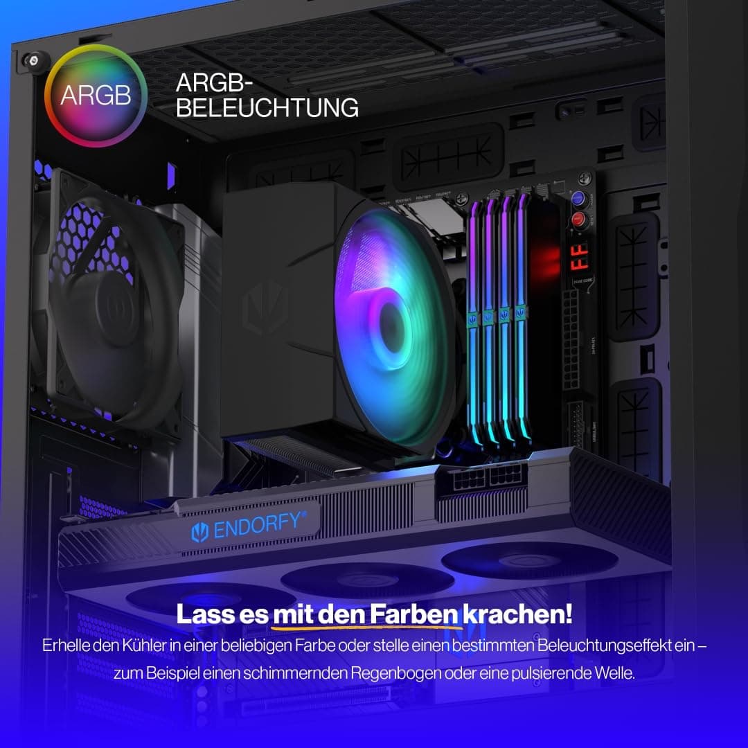 ENDORFY Spartan 5 MAX ARGB CPU Kühler 120 mm PWM, Prozessorkühler, leiser Tower Kühler, 4 Heatpipes, ARGB LED, AM5 AM4 LGA1700 Intel AMD, 180W TDP, Wärmeleitpaste enthalten Bild 3